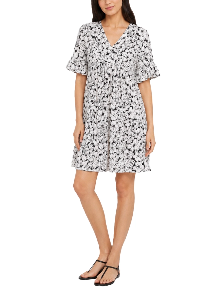 VESTITO CORTO KAFTANO  CON GONNA A BALZE DONNA AVORIO