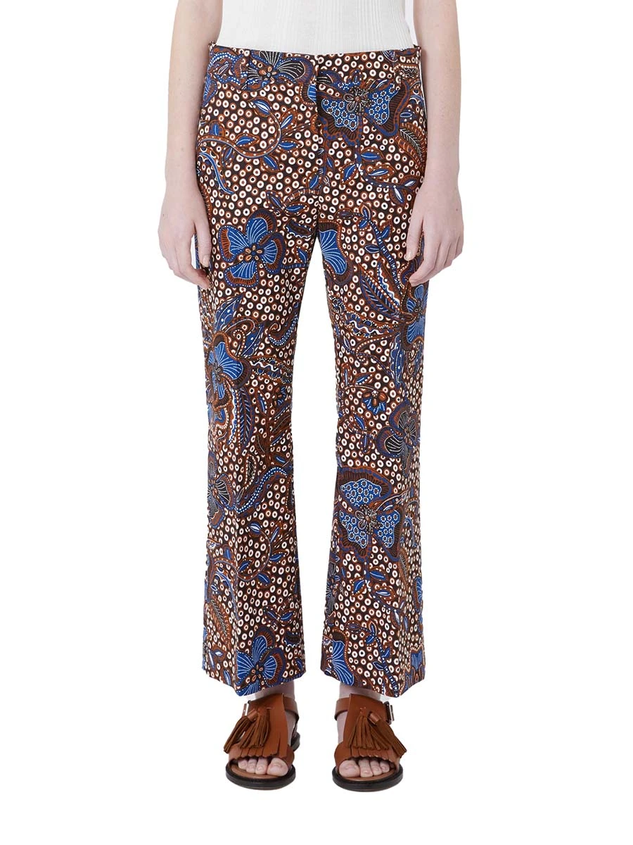 PANTALONI A SIGARETTA CON ZIP  E GANCETTO FANTASIA DONNA MARRONE