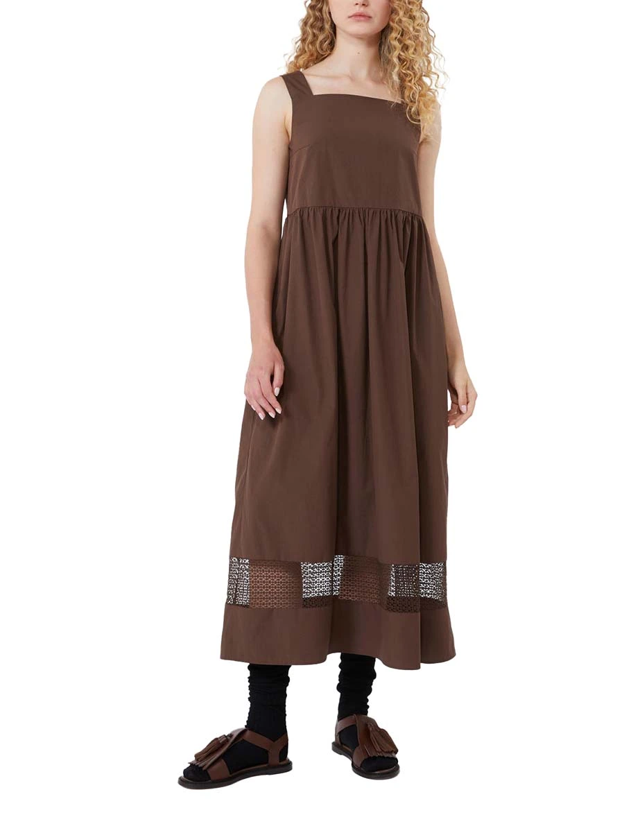 VESTITO LUNGO ZIP INVISIBILE E INSERTI IN PIZZO DONNA MARRONE