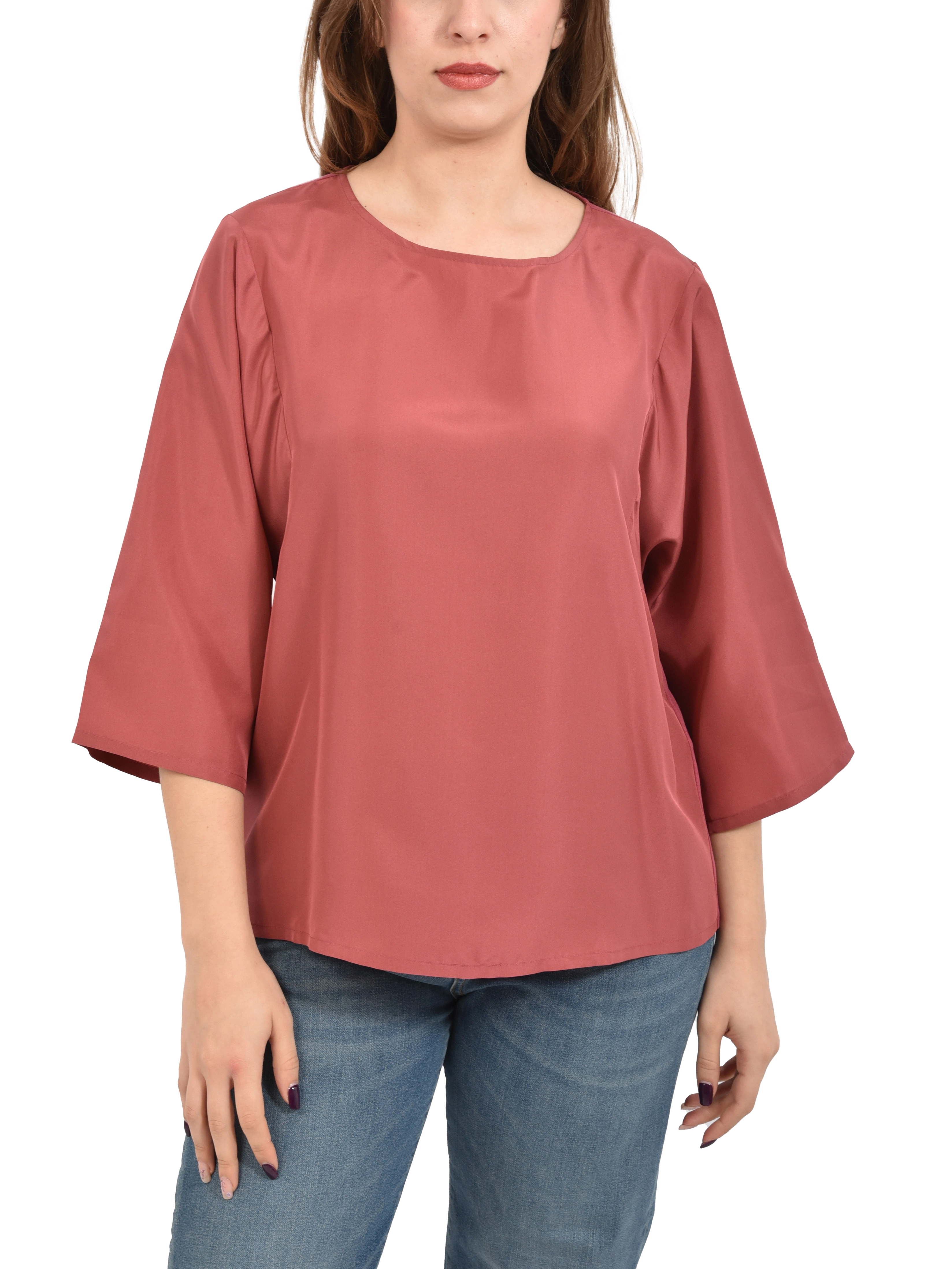 BLUSA IN PURA SETA CON INSERTO DI COTONE E LYOCELL DONNA ROSSO
