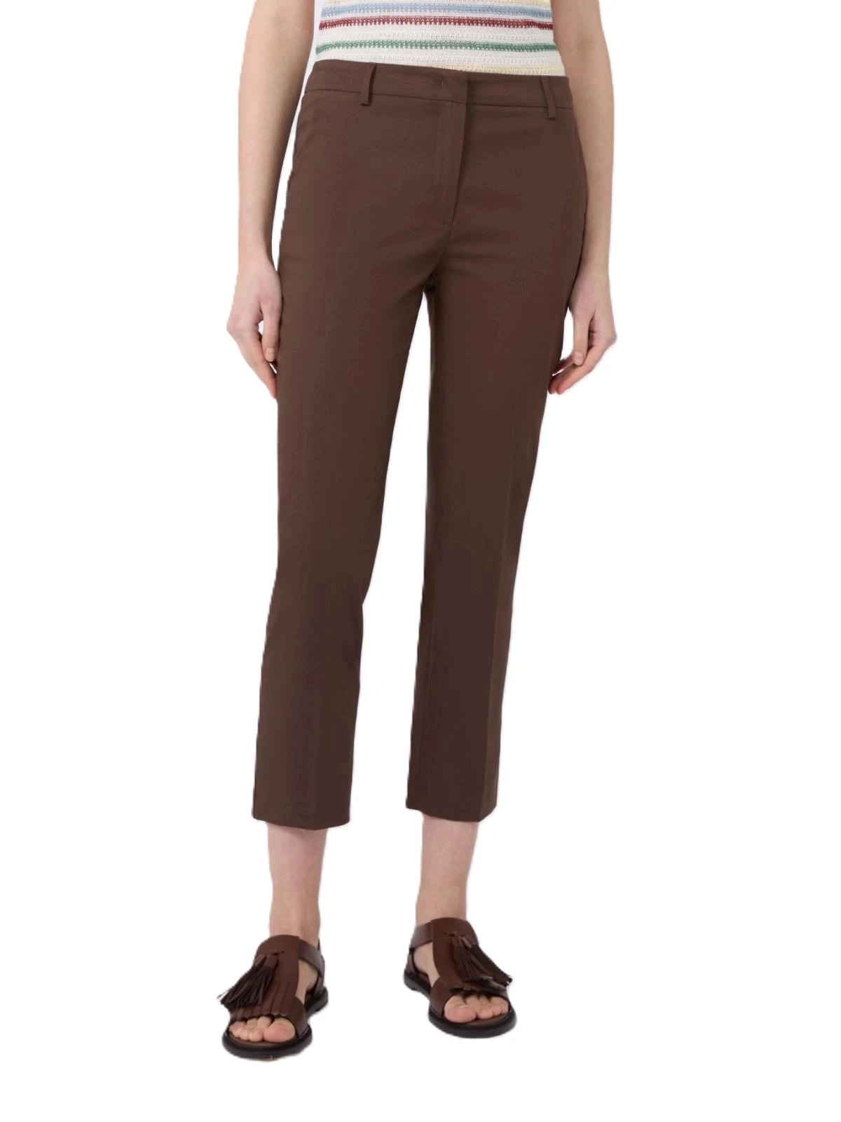 PANTALONI CROPPED IN GARBADINA DI COTONE STRECTH DONNA MARRONE