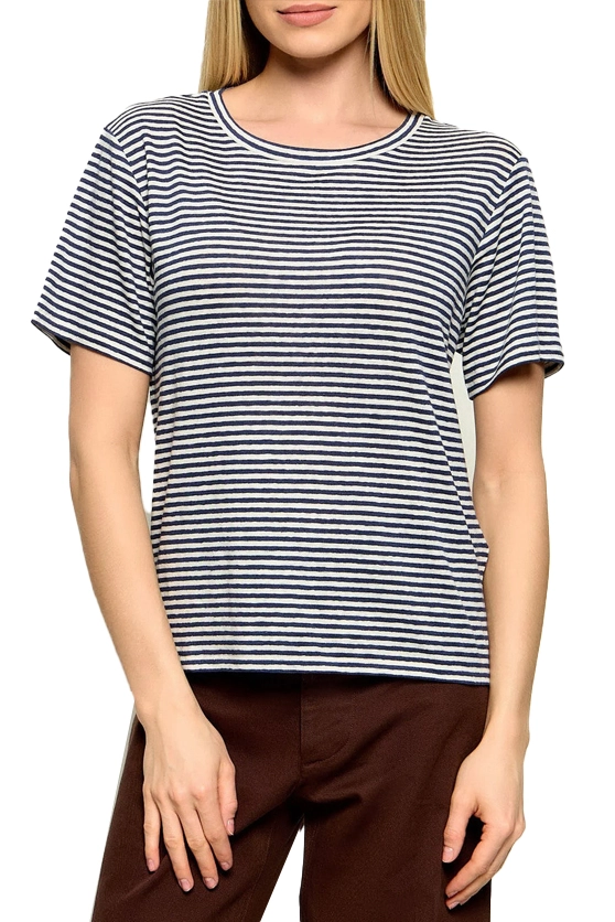 T-SHIRT MANICA CORTA IN LINO CON LOGO SUL RETRO DONNA BEIGE