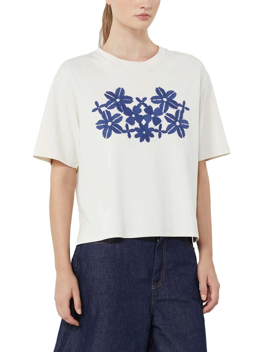 T-SHIRT MANICA CORTA IN COTONE CON STAMPA DONNA ECRU'