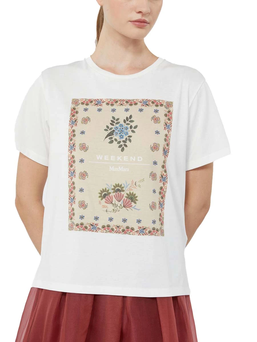 T-SHIRT MANICA CORTA CON STAMPE FANTASIA DONNA BIANCO