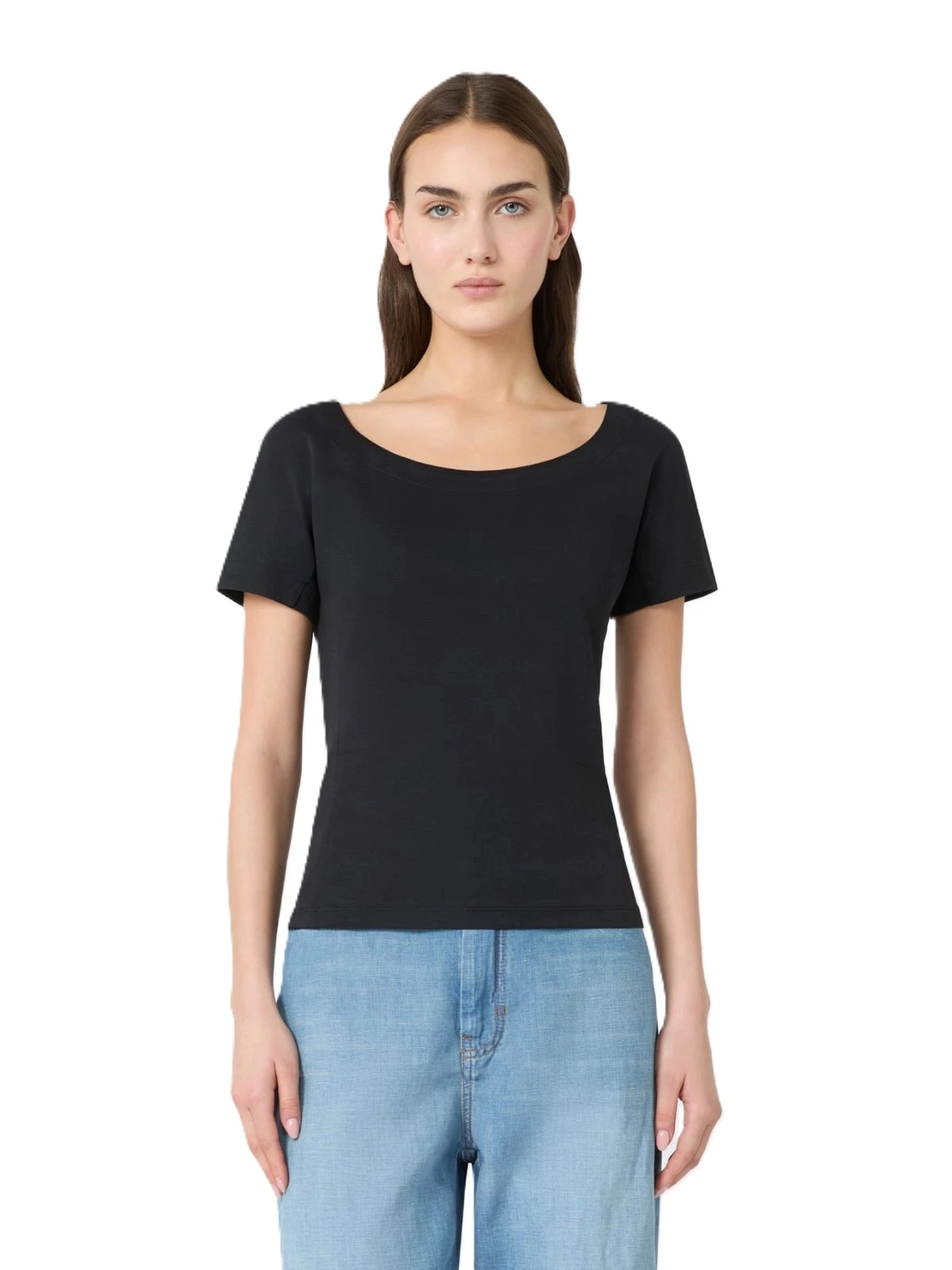 TOP ADERENTE CON SCOLLO A BARCA DONNA NERO