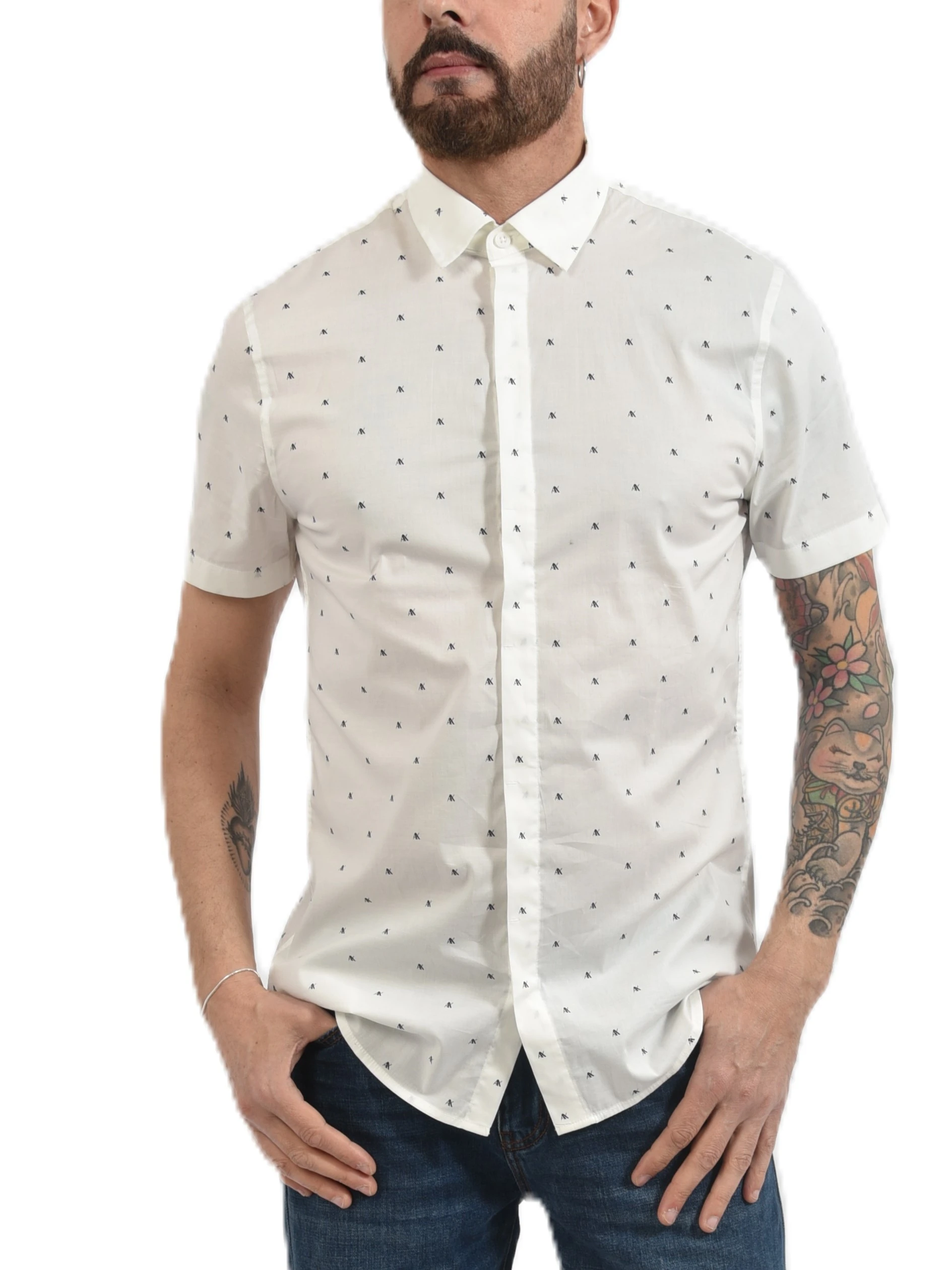 CAMICIA MANICA CORTA CON LOGO A CONTRASTO UOMO BIANCO