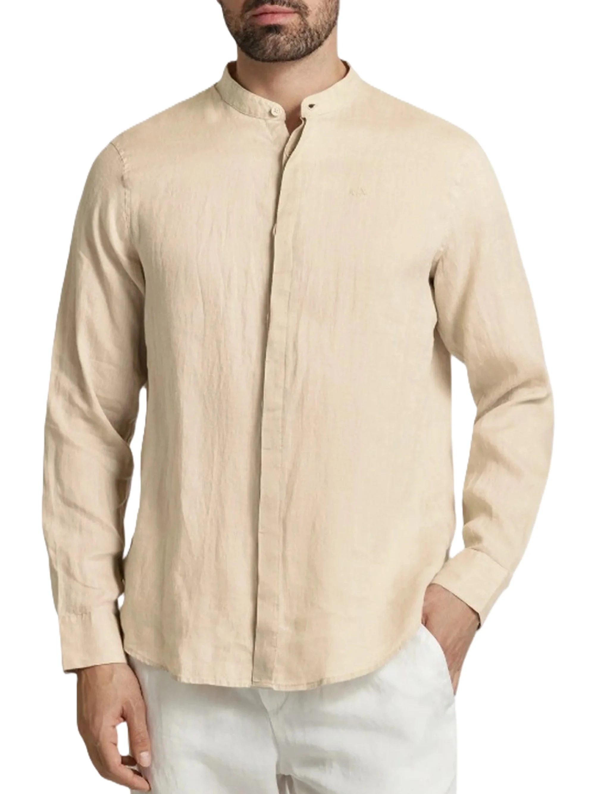 CAMICIA COREANA IN LINO  UOMO BEIGE