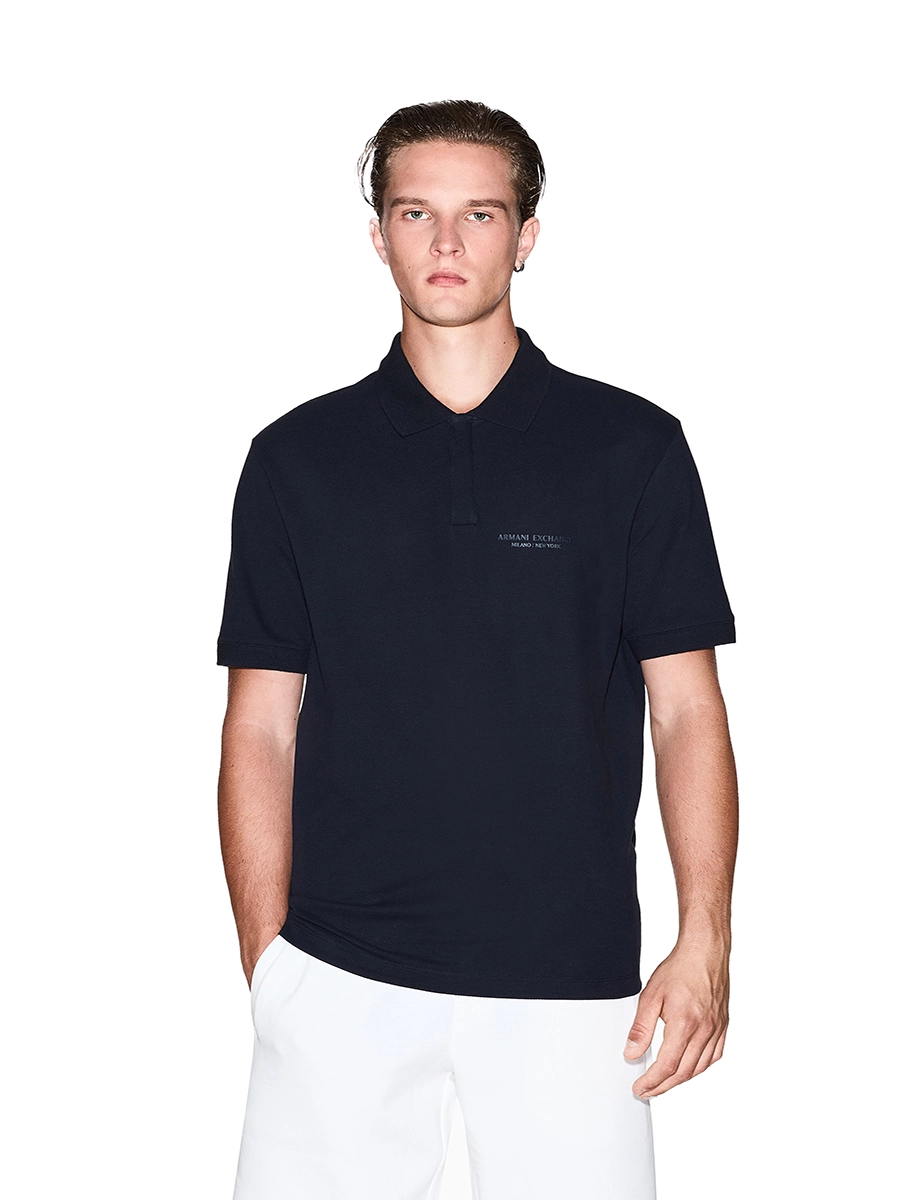 POLO MANICA CORTA CON LOGO STAMPATO SUL PETTO UOMO BLU