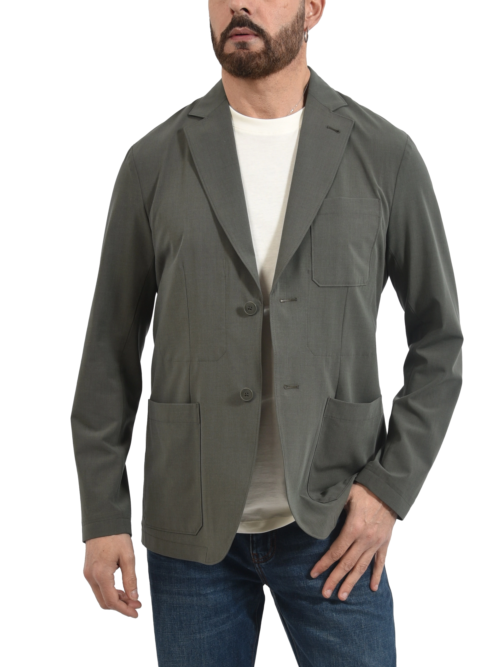 GIACCA MONOPETTO CON BOTTI  E TASCA SUL PETTO UOMO VERDE