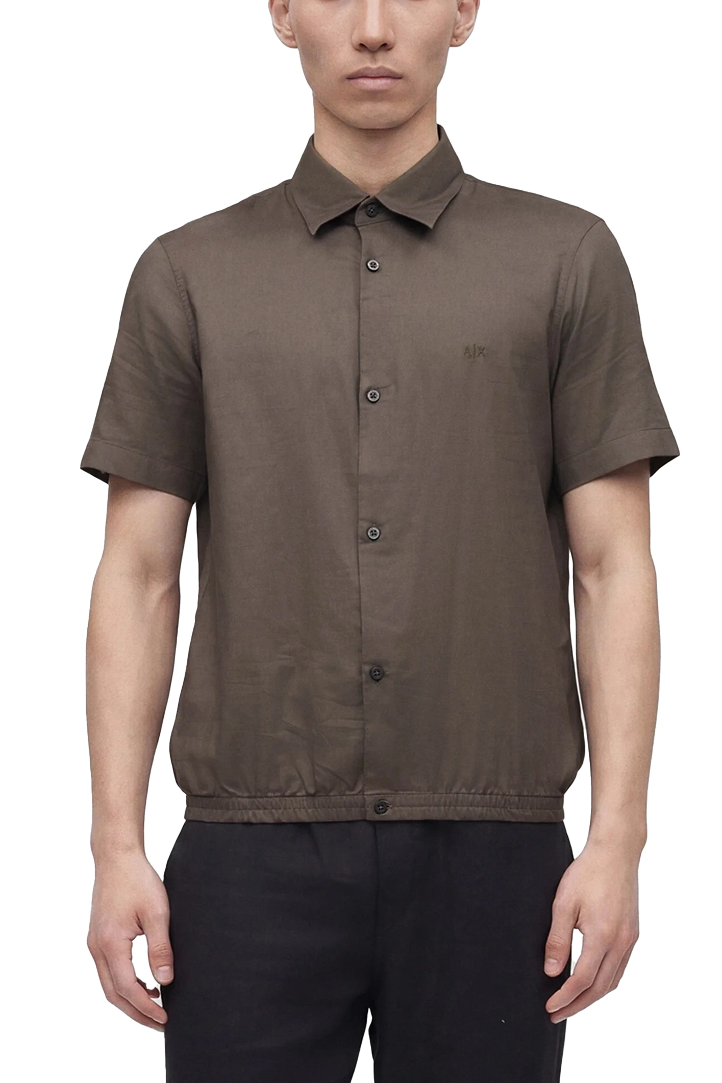 CAMICIA MANICA CORTA CON LOGO RICAMATO UOMO MARRONE