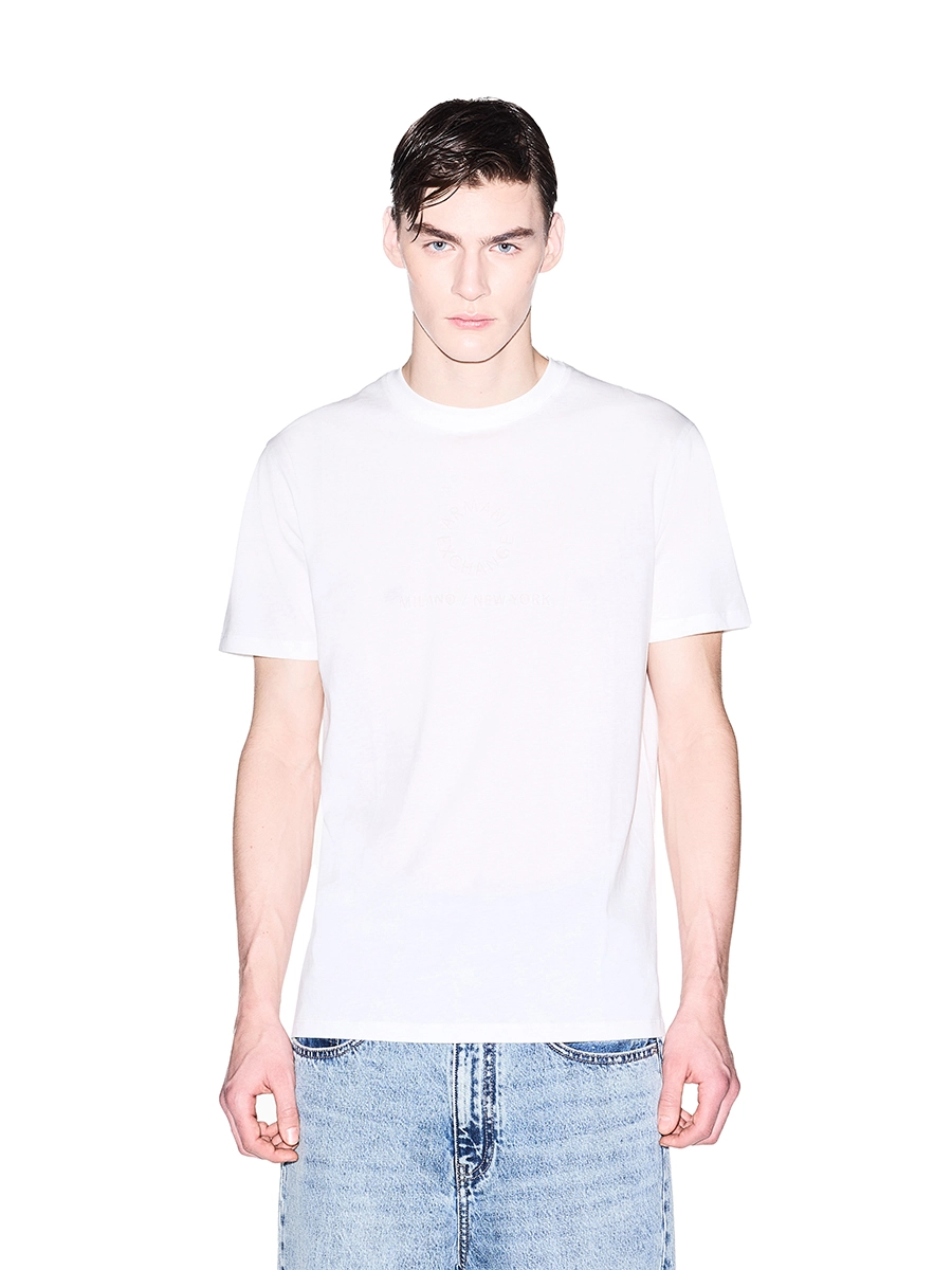 T-SHIRT MANICA CORTA CON LOGO STAMPATO TONO SU TONO UOMO BIANCO