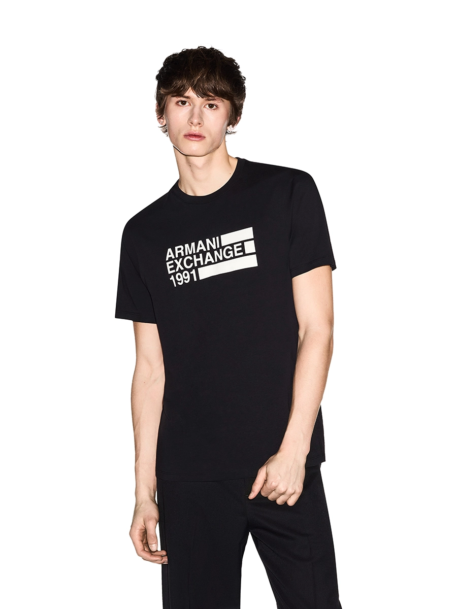 T-SHIRT MANICA CORTA CON STAMPA A CONTRASTO UOMO NERO