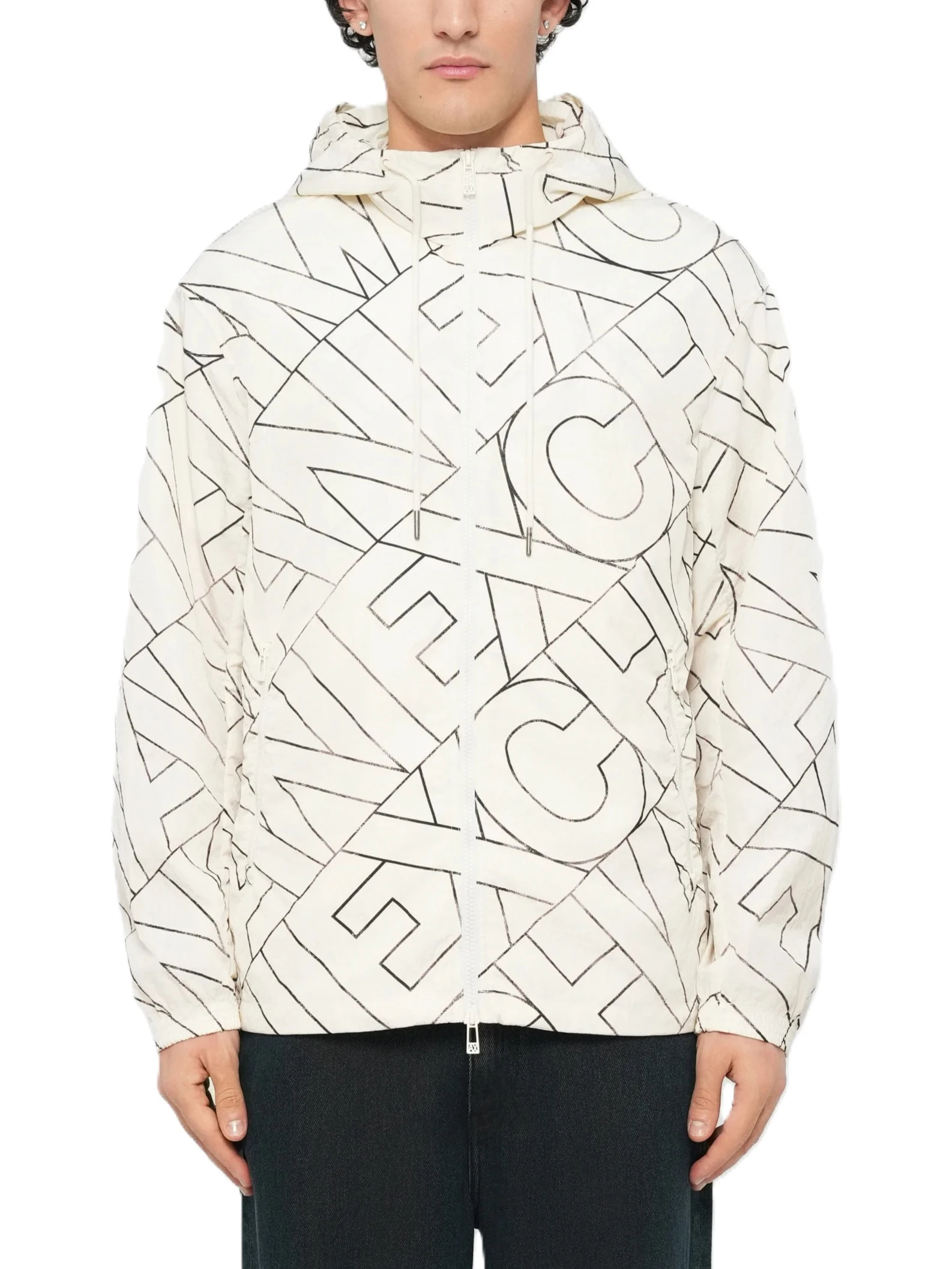 GIACCA CON CAPPUCCIO CON STAMPA LETTERING ALL OVER UOMO BIANCO