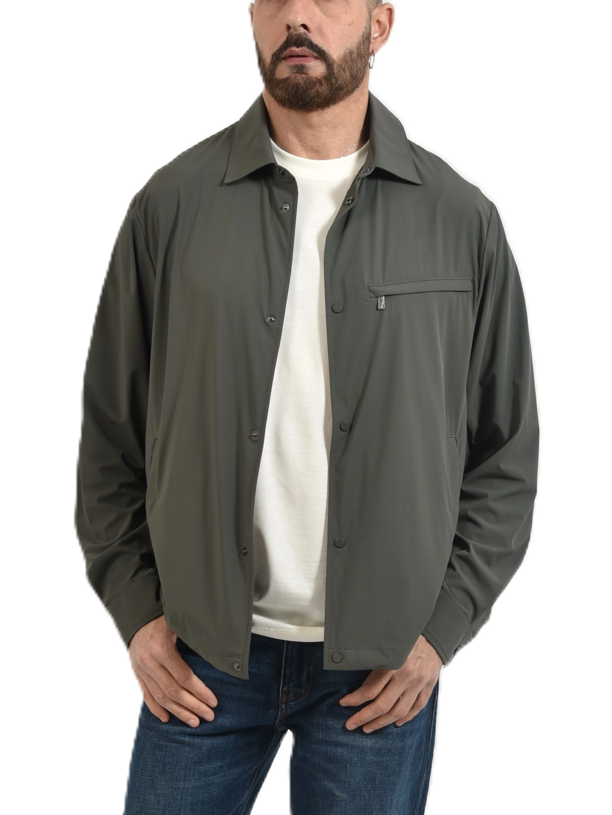 GIACCA MORBIDA CON COLLETTO CLASSICO E TASCHINO CON ZIP UOMO VERDE