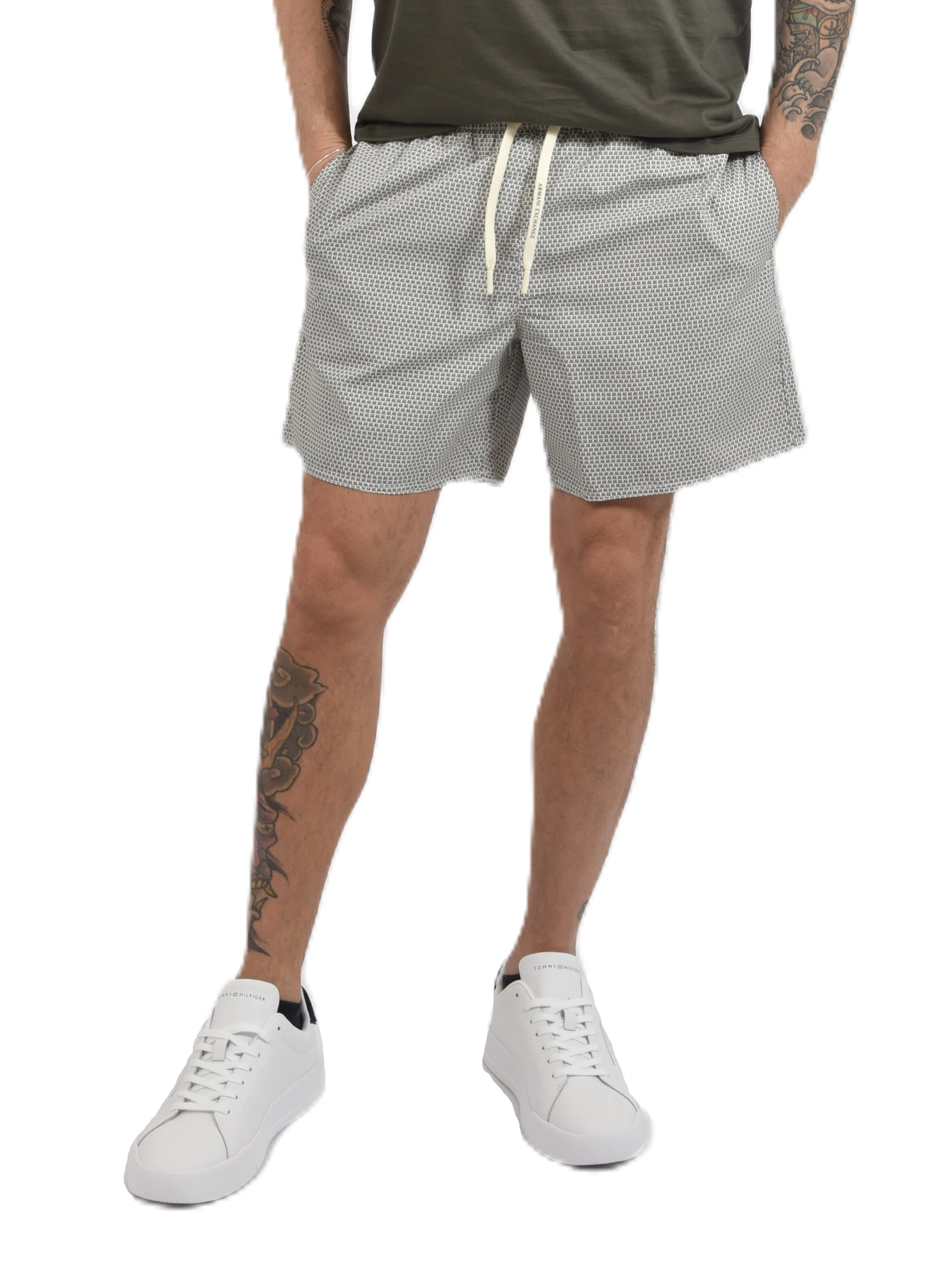 COSTUME BOXER  CON ELASTICO E COULISSE STAMPA ALL OVER LOGO UOMO GRIGIO
