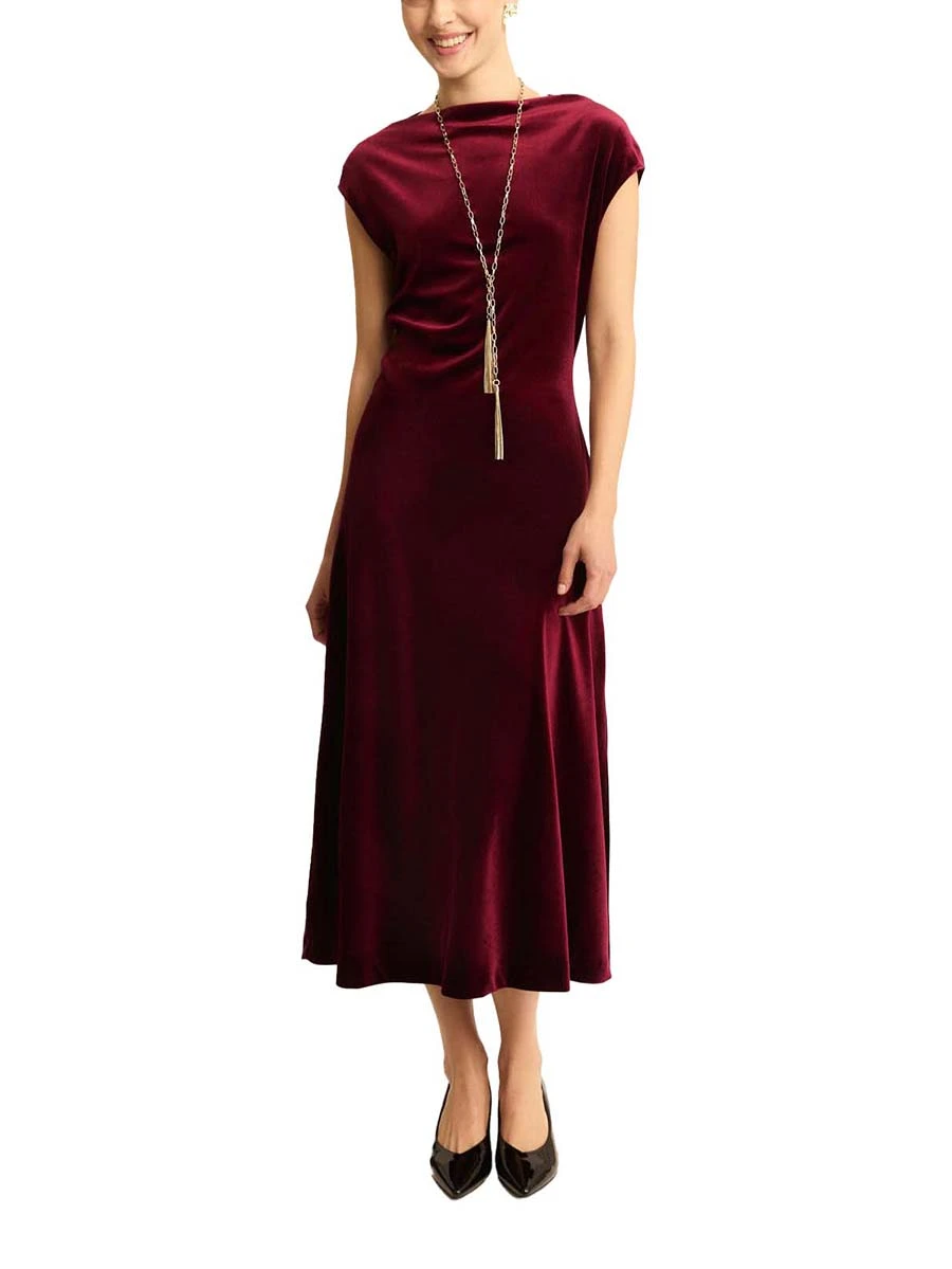 VESTITO LUNGO CON SCOLLO DRITTO IN VELLUTO DONNA BORDEAUX