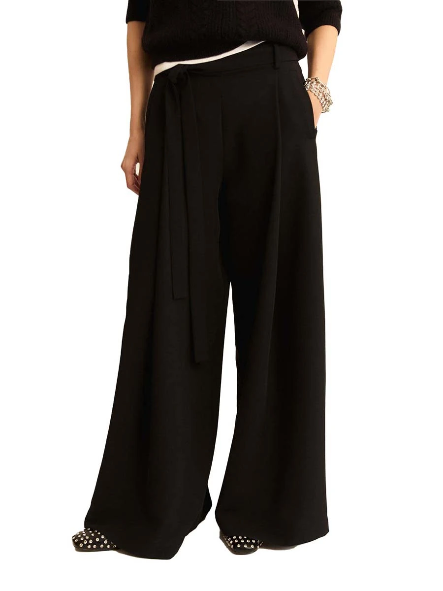 PANTALONI PALAZZO IN CRÊPE FLUIDO DONNA NERO