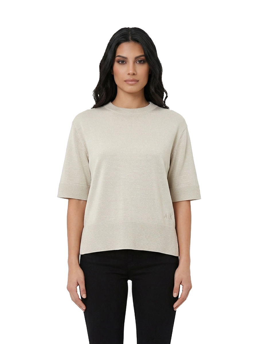 T-SHIRT MANICA CORTA IN MISTO LINO CON SPACCO DONNA