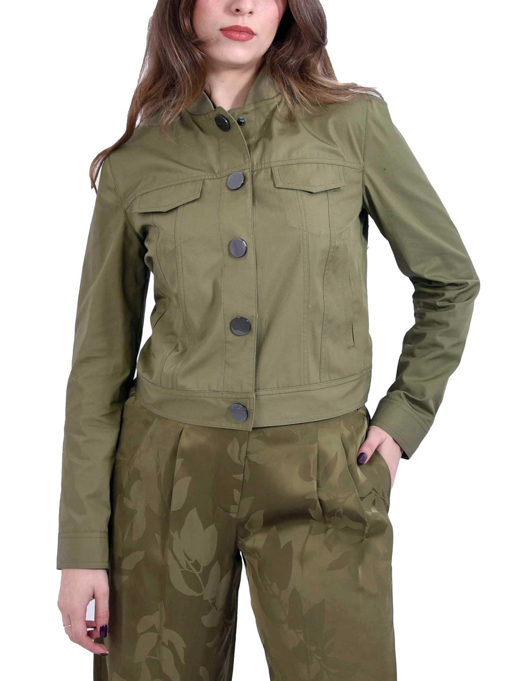 GIACCA CORTA CON BOTTONI E TASCHE DONNA VERDE