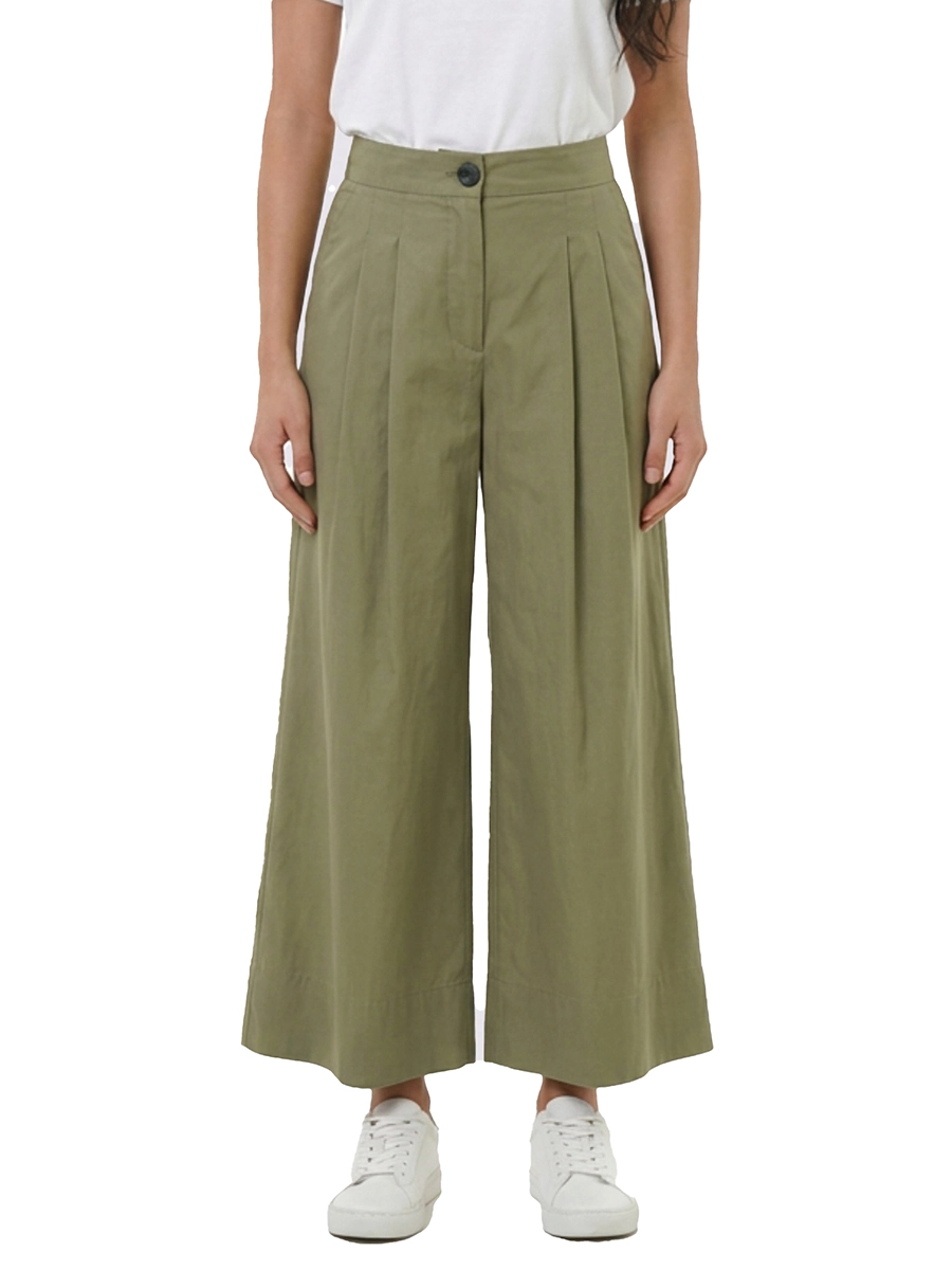 PANTALONI PALAZZO IN COTONE VITA ALTA  DONNA VERDE