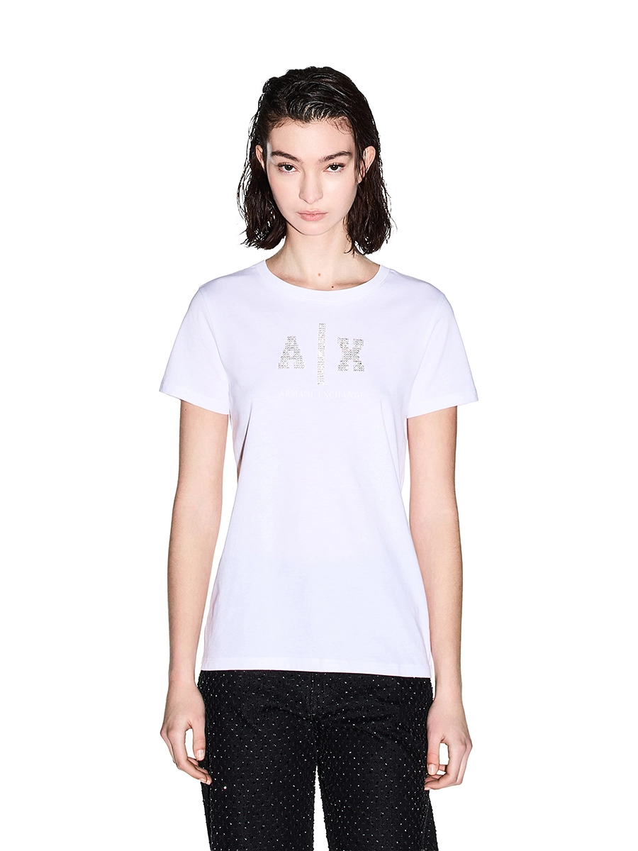 Koroshi Maglietta Donna Con Stampa Leopardo Glitterata – Girocollo Bianco In Cotone – Casual Chic