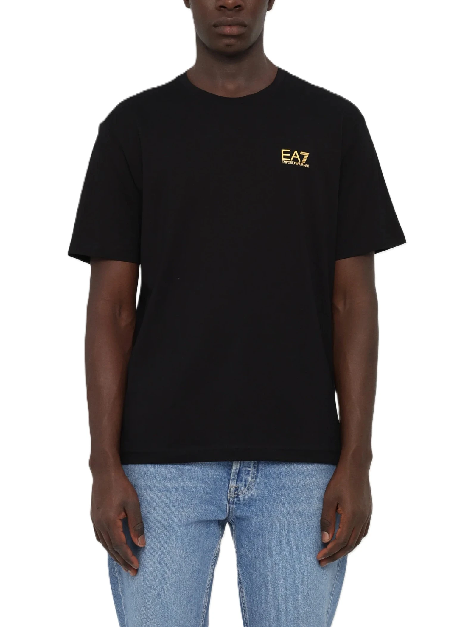 T-SHIRT MANICA CORTA IN JERSEY DI COTONE CON LOGO EA7 UOMO NERO
