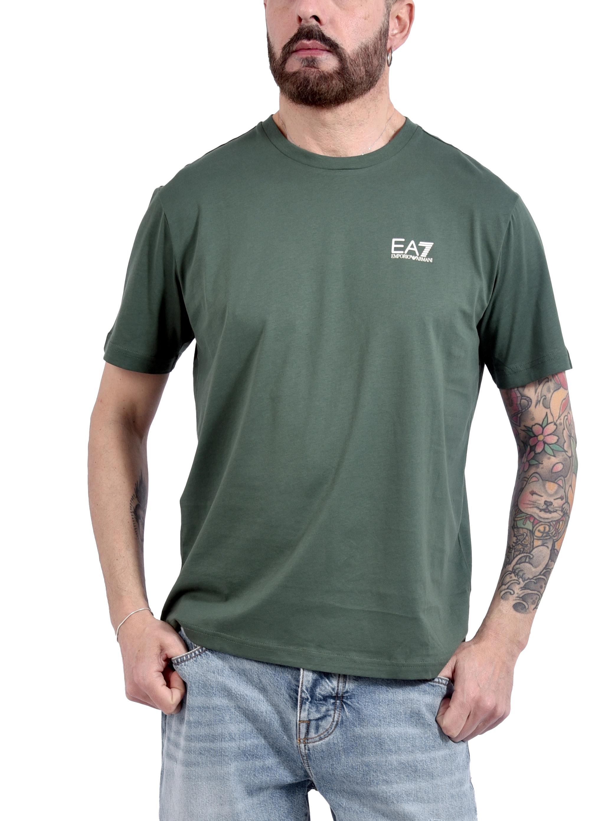 T-SHIRT MANICA CORTA IN JERSEY DI COTONE CON LOGO EA7 UOMO VERDE