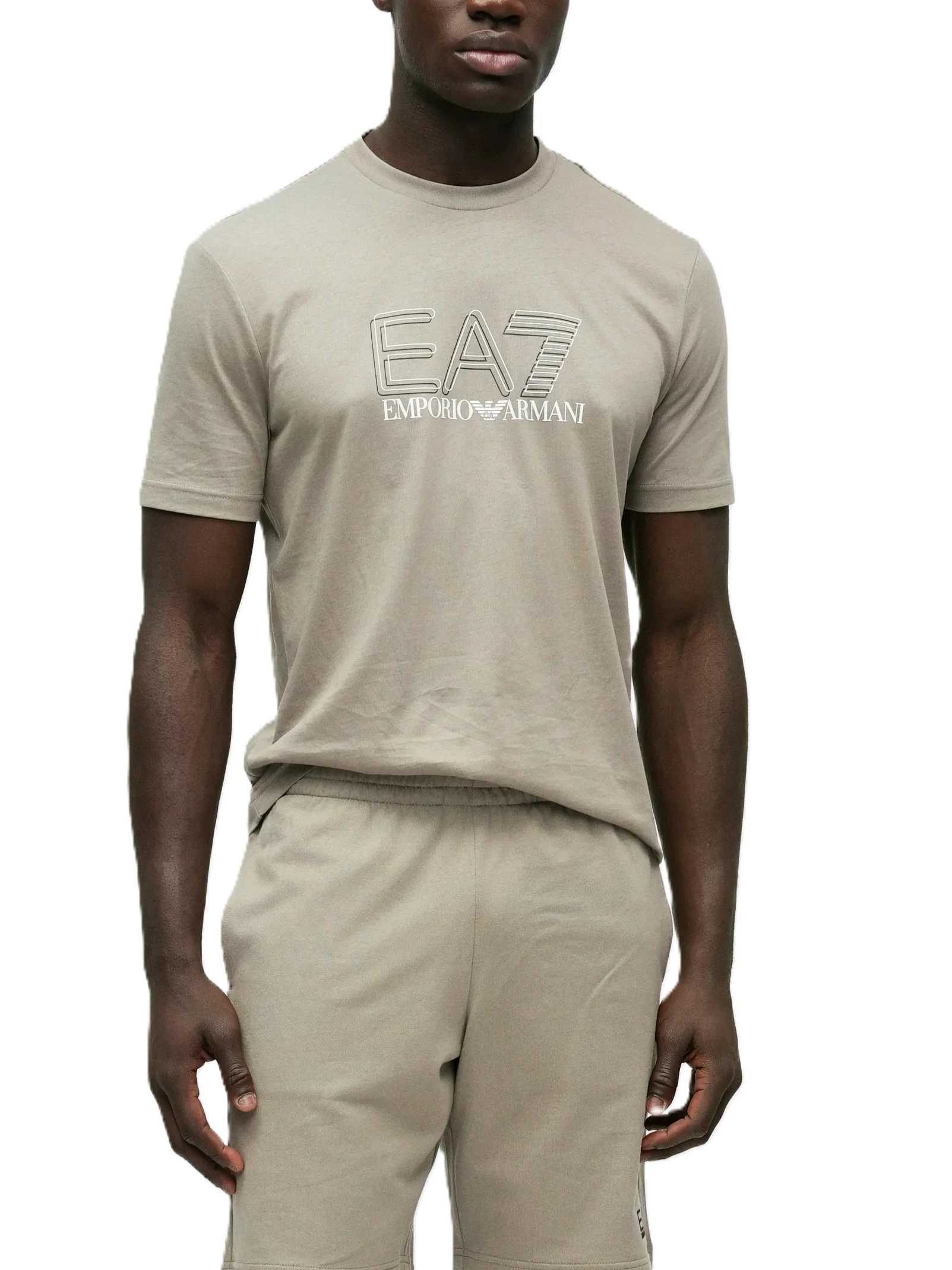 T-SHIRT MANICA CORTA IN JERSEY DI COTONE TRASPIRANTE CON LOGO STAMPATO BEIGE