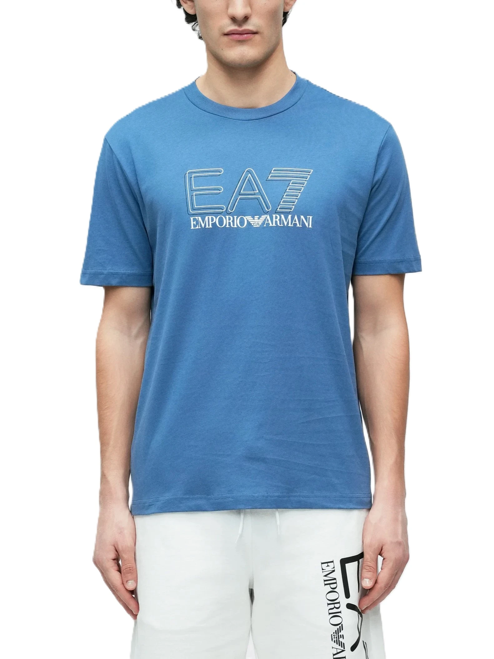 T-SHIRT MANICA CORTA IN JERSEY DI COTONE TRASPIRANTE CON LOGO STAMPATO BLU CHIARO