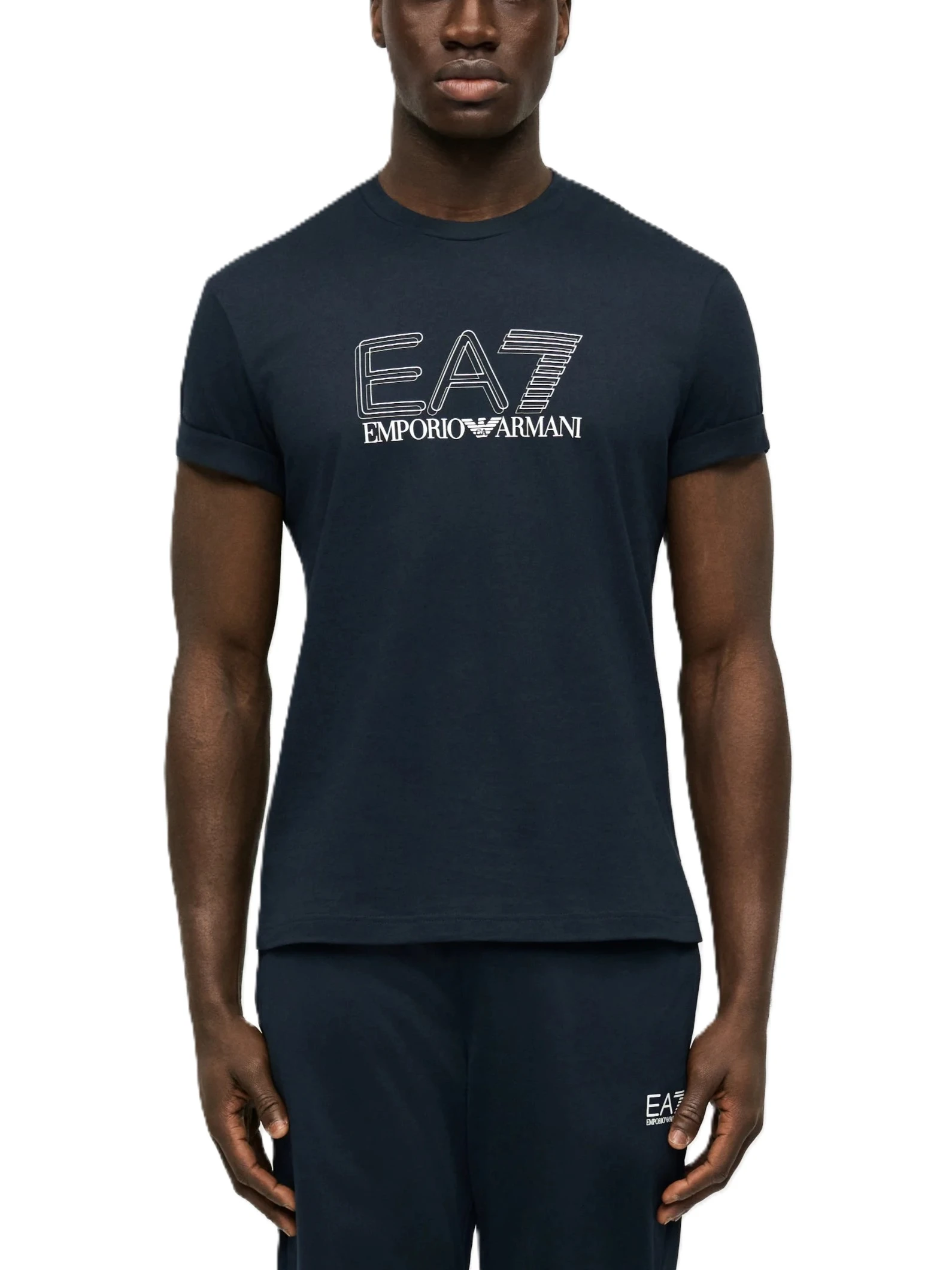 T-SHIRT MANICA CORTA IN JERSEY DI COTONE TRASPIRANTE CON LOGO STAMPATO BLU SCURO