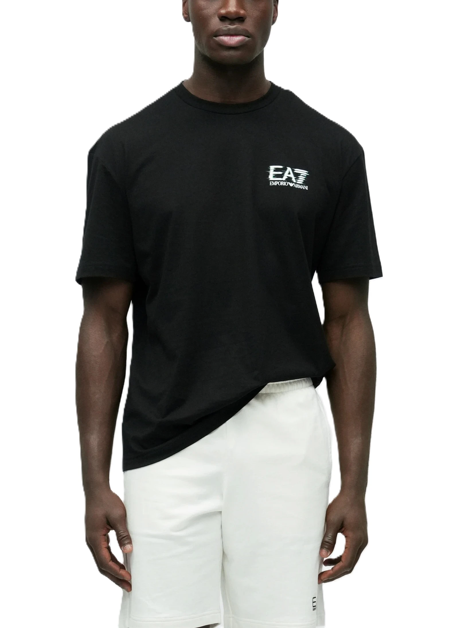 T-SHIRT MANICA CORTA IN JERSEY DI COTONE CON LOGO EA7 A CONTRASTO UOMO NERO