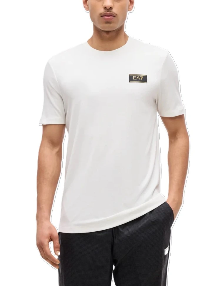 T-SHIRT MANICA CORTA CON LOGO APPLICATO UOMO BIANCO