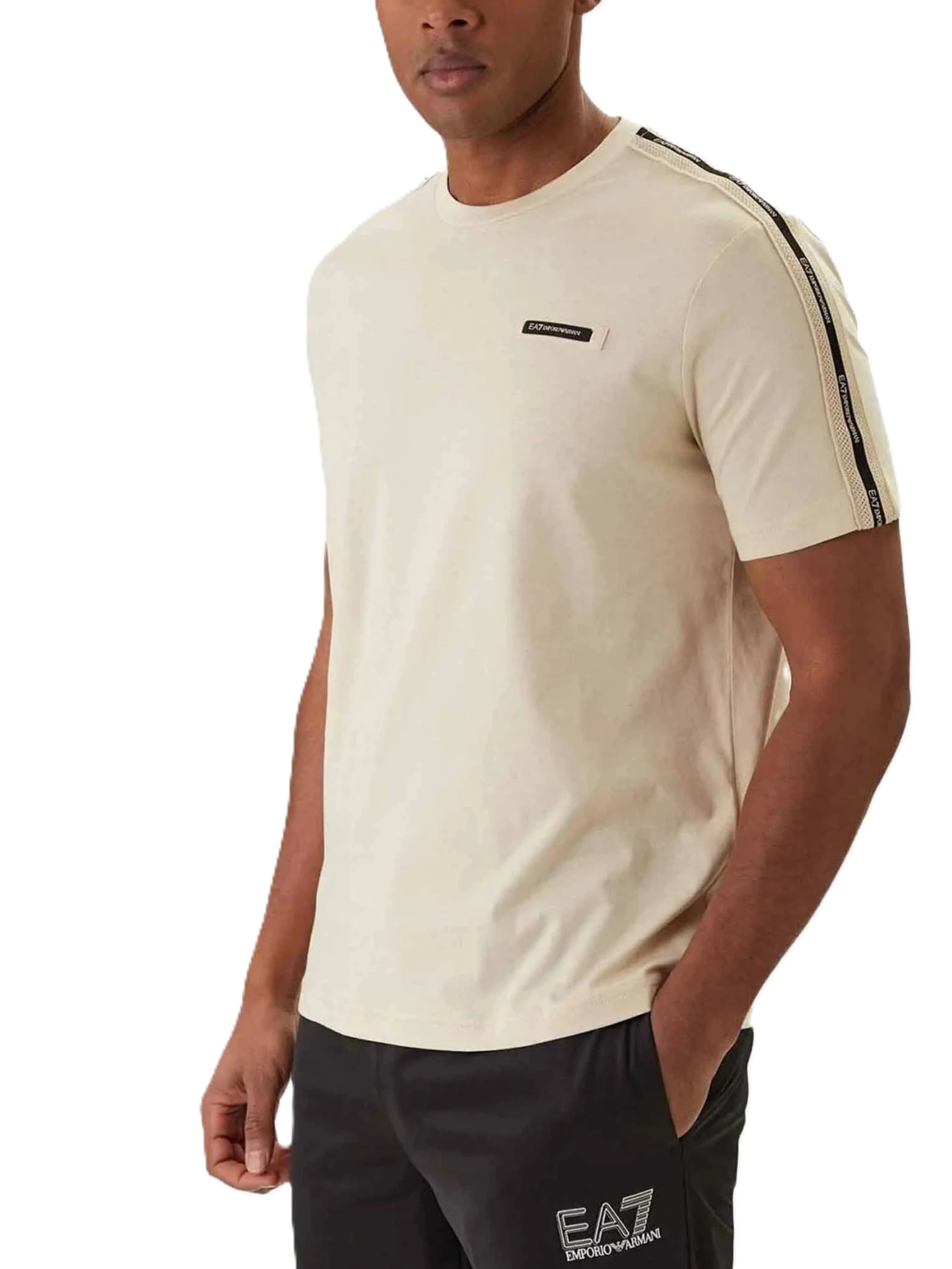 T-SHIRT MANICA CORTA CON BANDIERINA E DETTAGLIO TAPE SULLE SPALLE UOMO GRIGIO