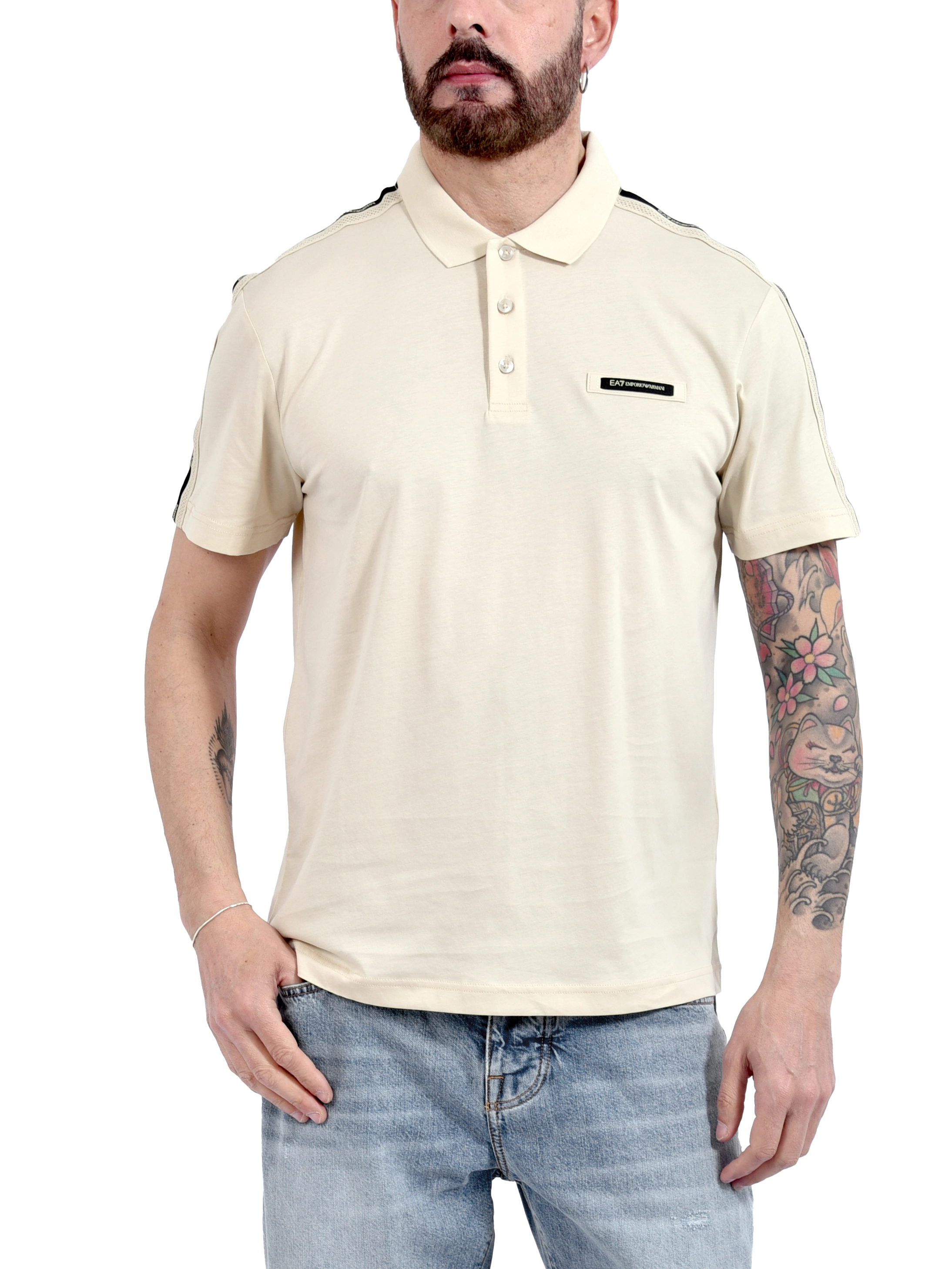 POLO IN JERSEY DI COTONE CON DETTAGLIO A CONTRASTO SULLE SPALLE UOMO GRIGIO