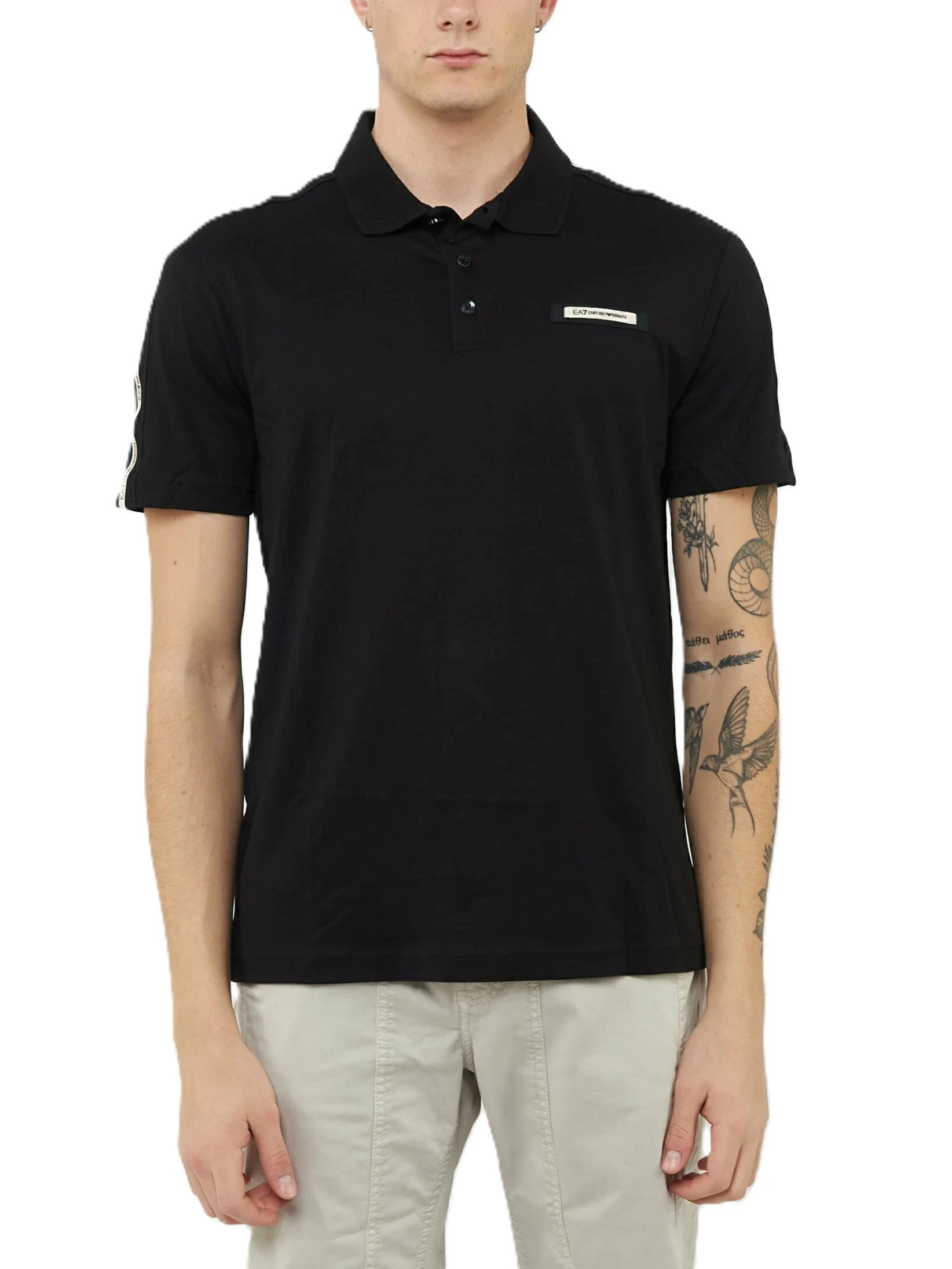 POLO IN JERSEY DI COTONE CON DETTAGLIO A CONTRASTO SULLE SPALLE UOMO NERO