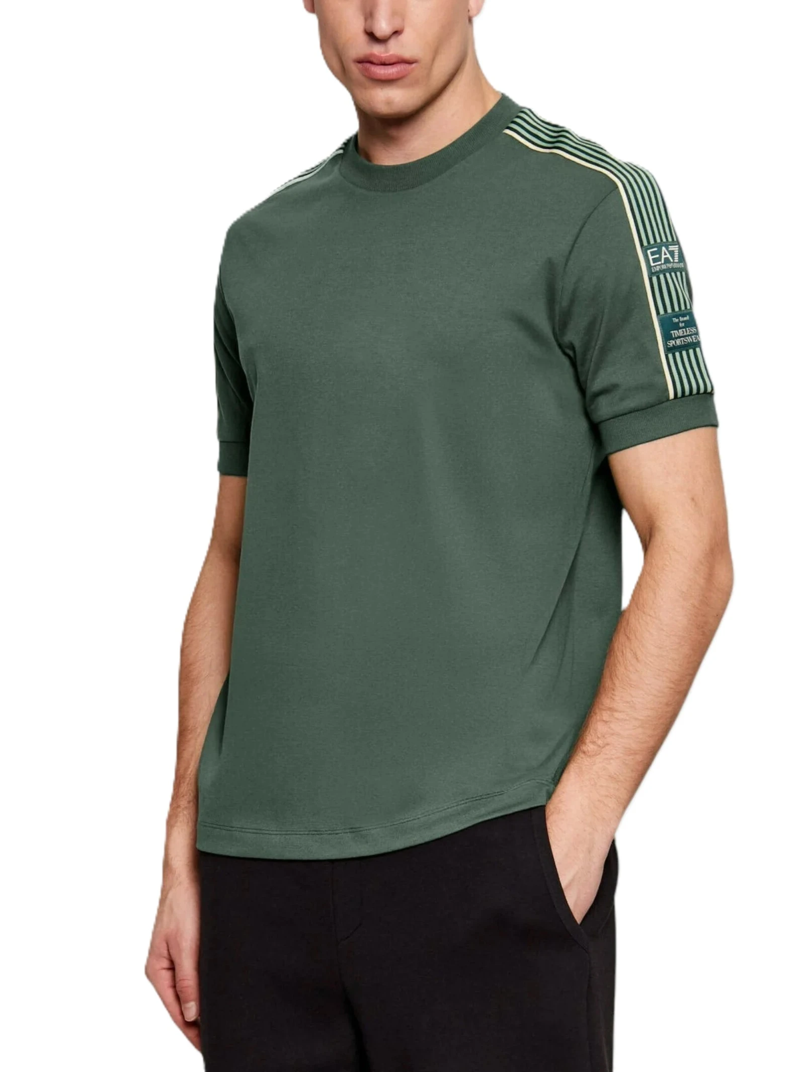 T-SHIRT MANICA CORTA IN COTONE CON INSERTI SULLE SPALLE UOMO VERDE