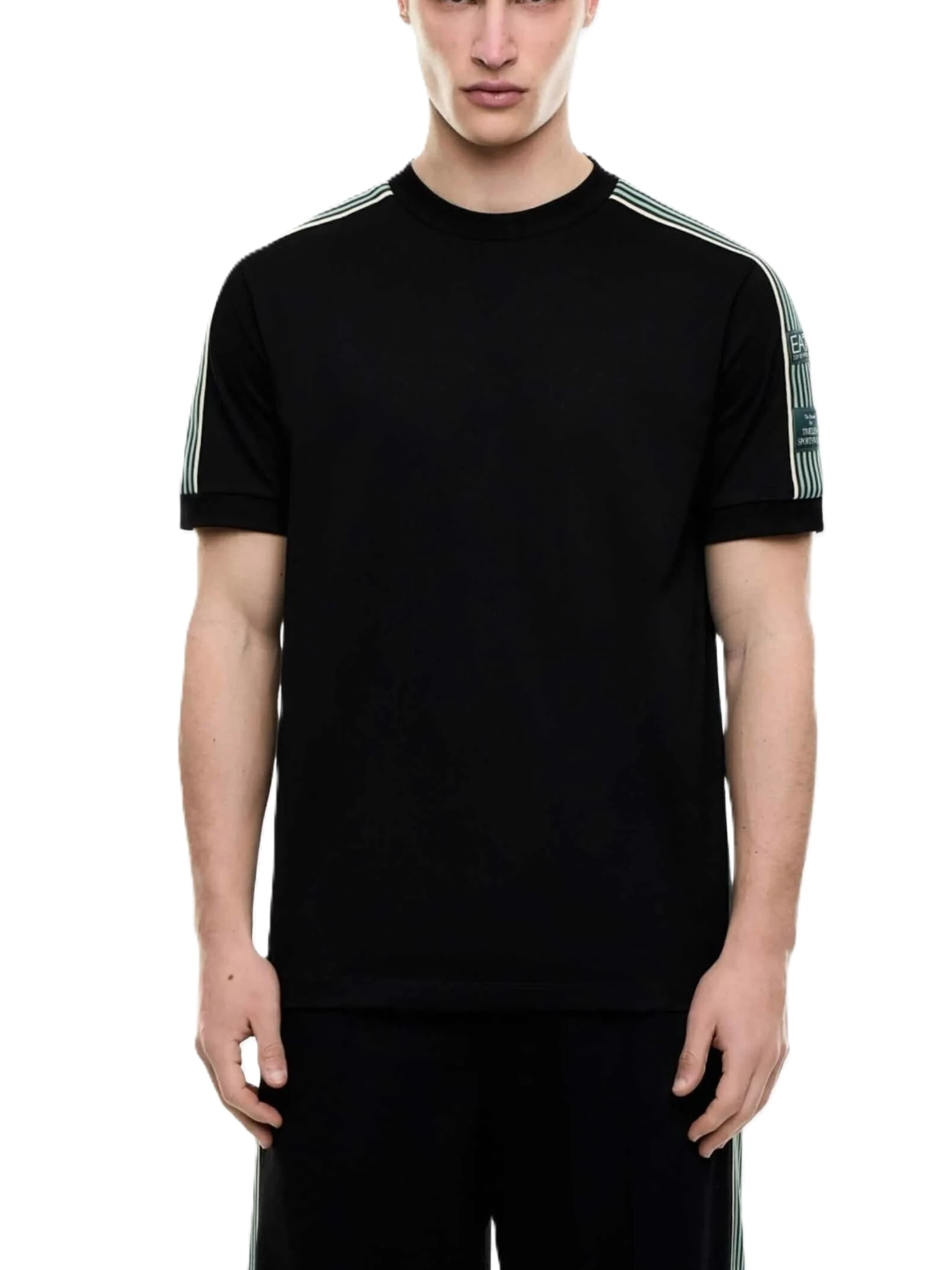 T-SHIRT MANICA CORTA IN COTONE CON INSERTI SULLE SPALLE UOMO NERO