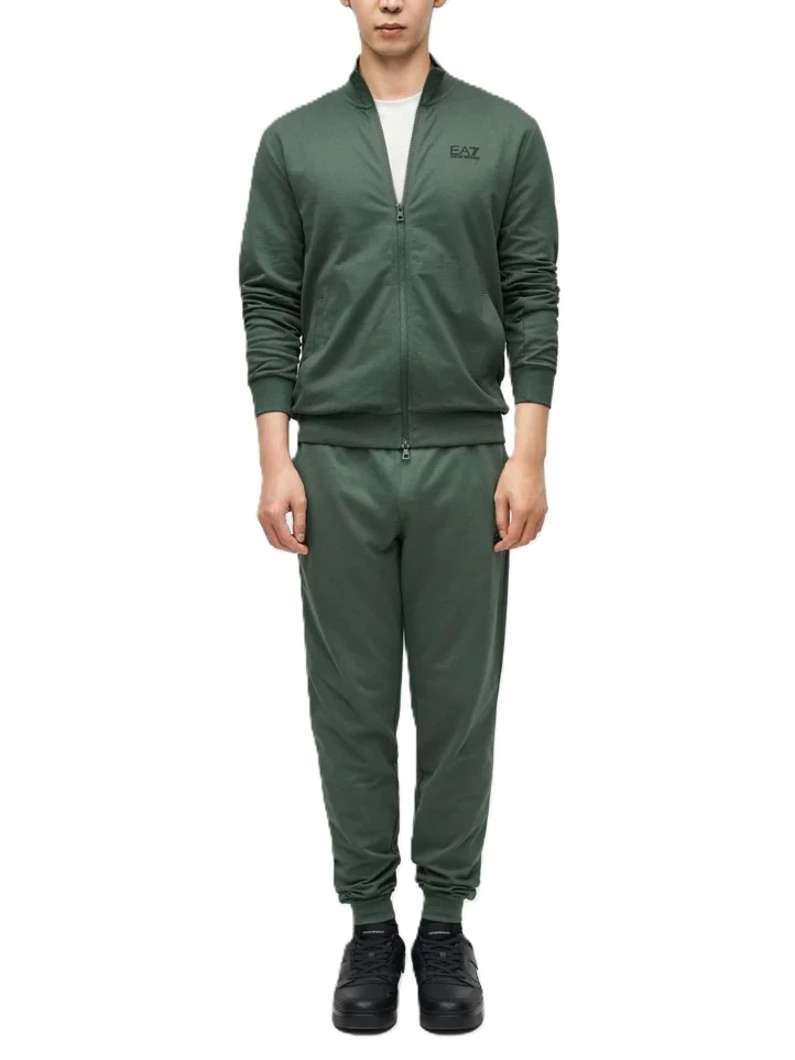 TUTA IN COTONE CON COLLETTO ALLA COREANA E ZIP UOMO VERDE