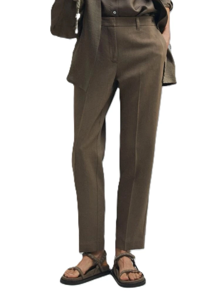 PANTALONI A SIGARETTA IN MISTO LINO CON INSERTO ELASTICIZZATO DONNA MARRONE