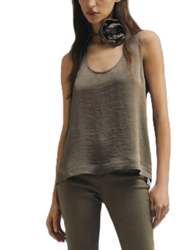 TOP CON DETTAGLIO FLOREALE DONNA MARRONE