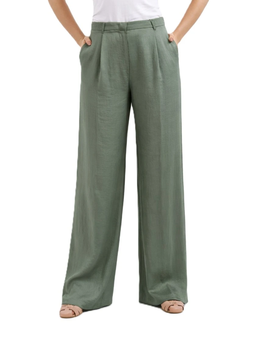 PANTALONI PALAZZO EFFETTO STROPICCIATO DONNA VERDE