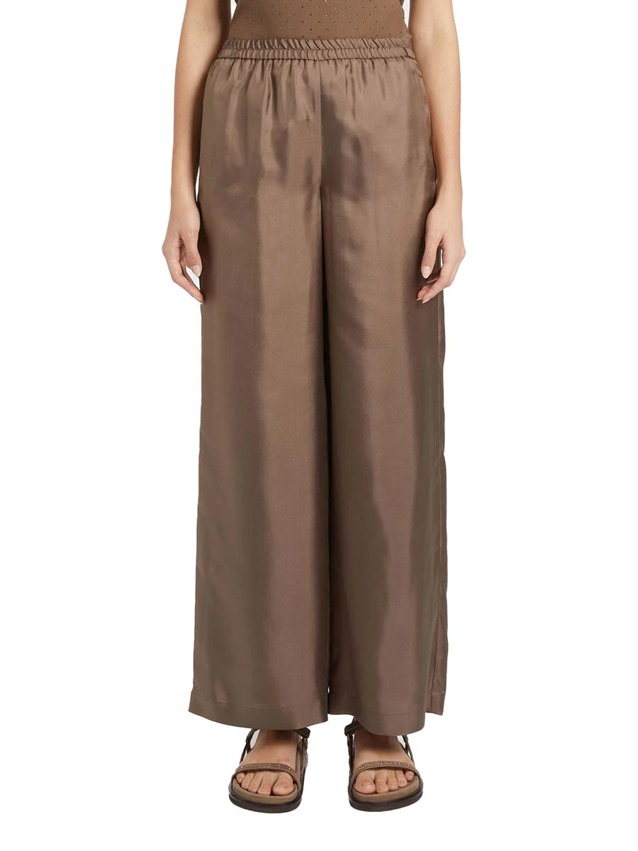 PANTALONI PALAZZO IN TWILL SI PURA SETA DONNA MARRONE