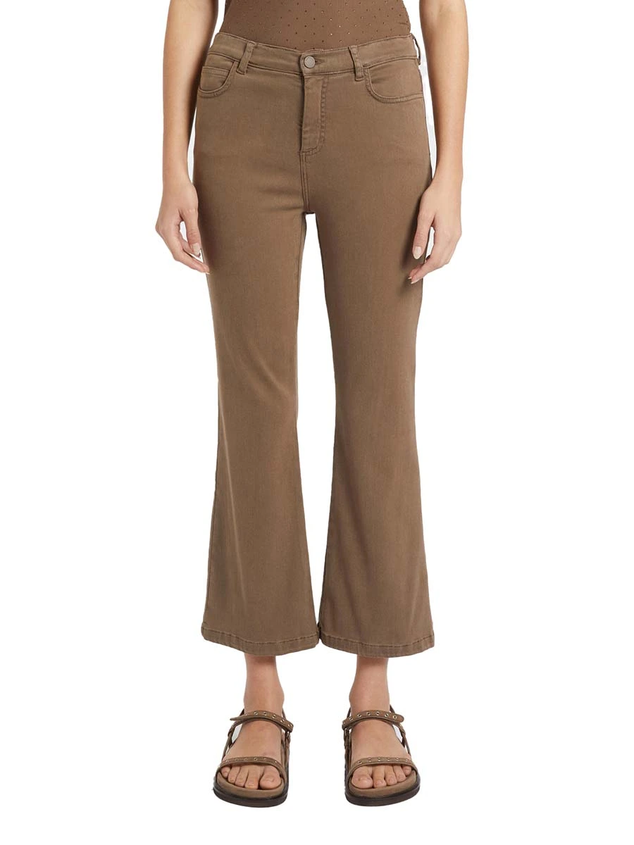 PANTALONE CROPPED IN MISTO COTONE STRETCH E 5 TASCHE DONNA MARRONE