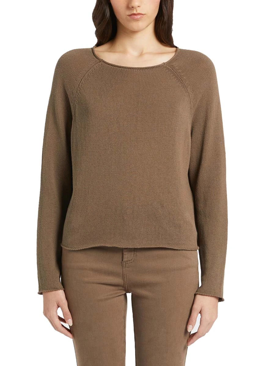 MAGLIA SCOLLO A BARCA LOGO RICAMATO DONNA MARRONE