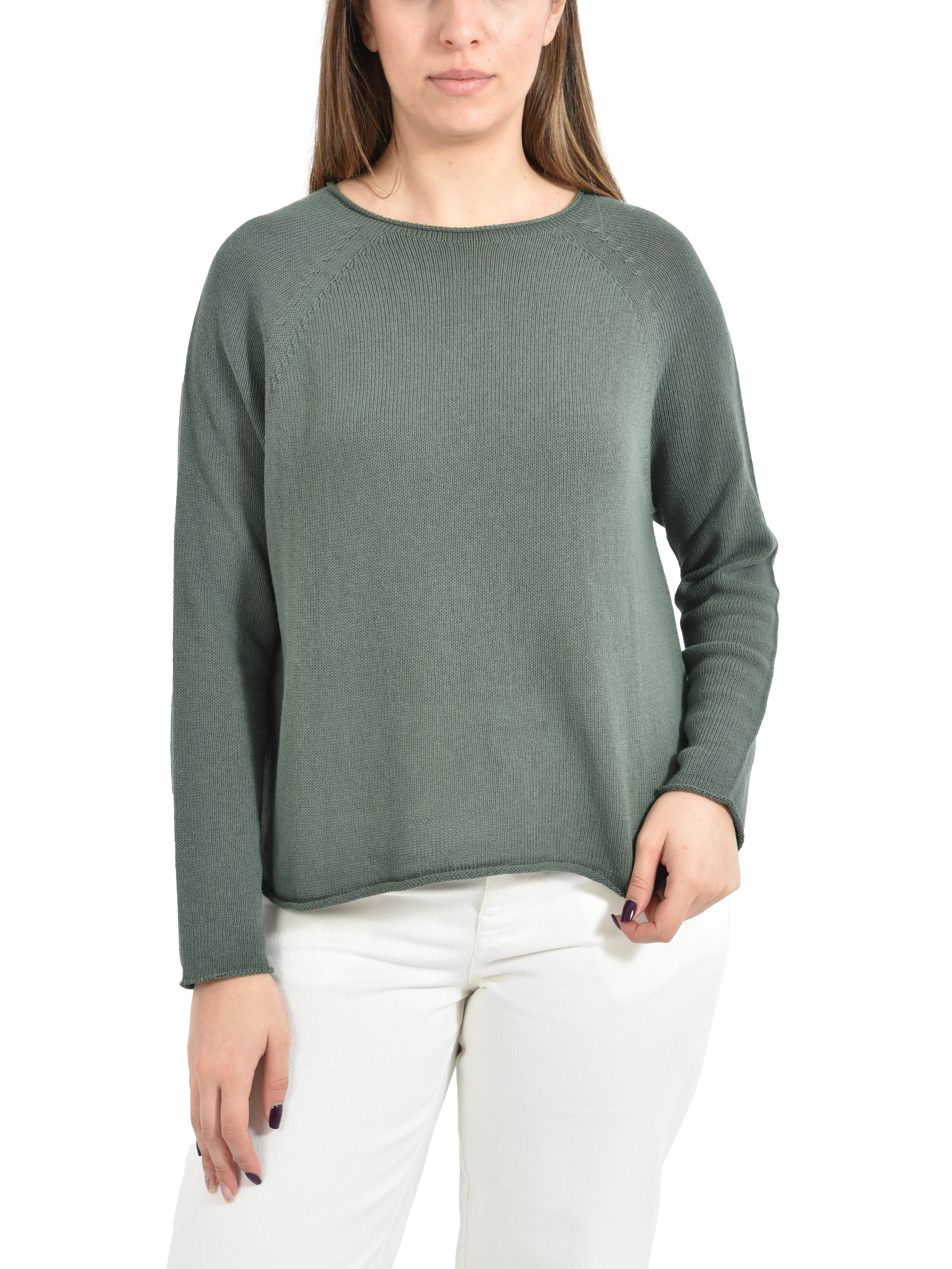 MAGLIA SCOLLO A BARCA LOGO RICAMATO DONNA VERDE