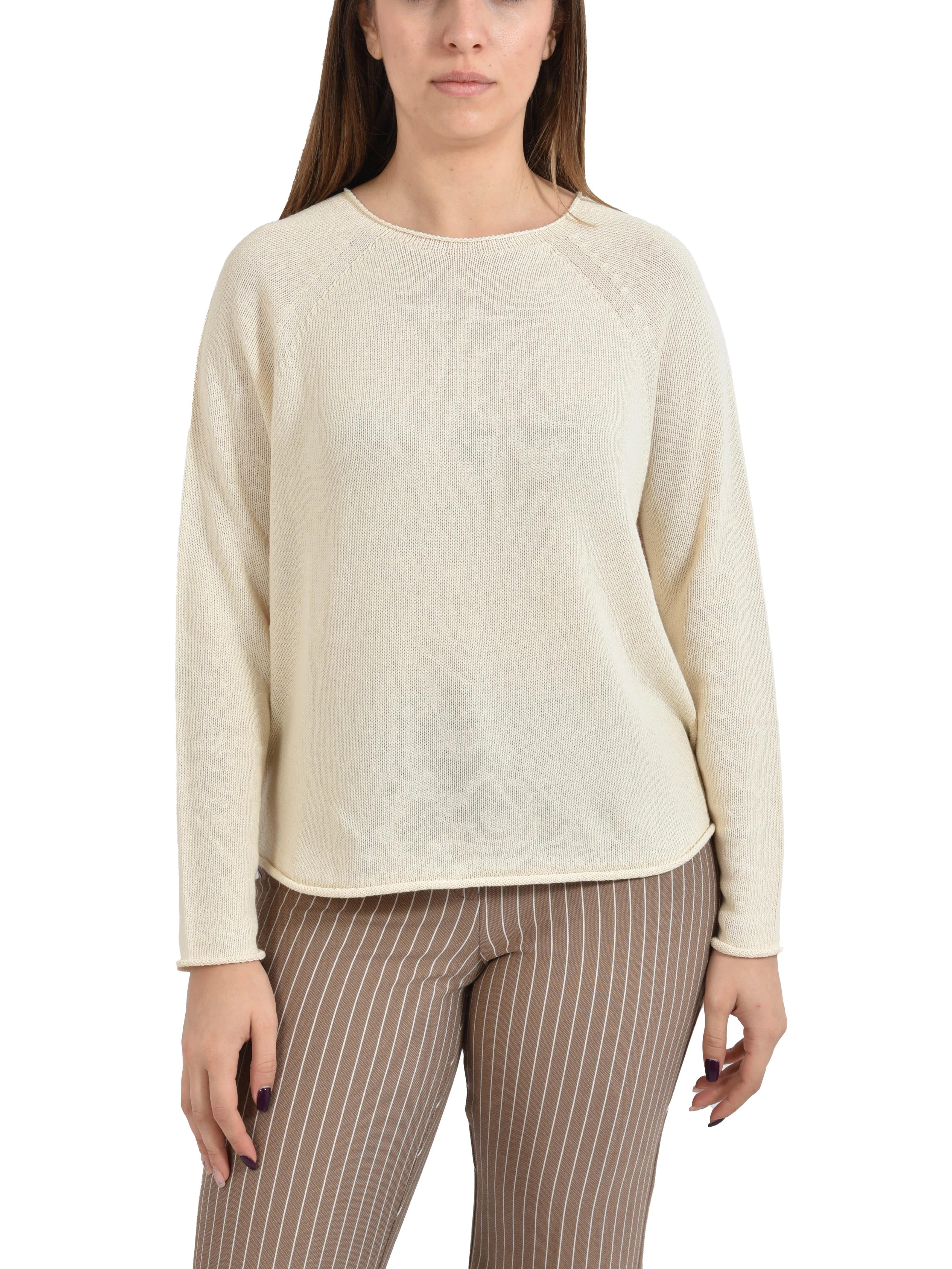 MAGLIA SCOLLO A BARCA LOGO RICAMATO DONNA BIANCO