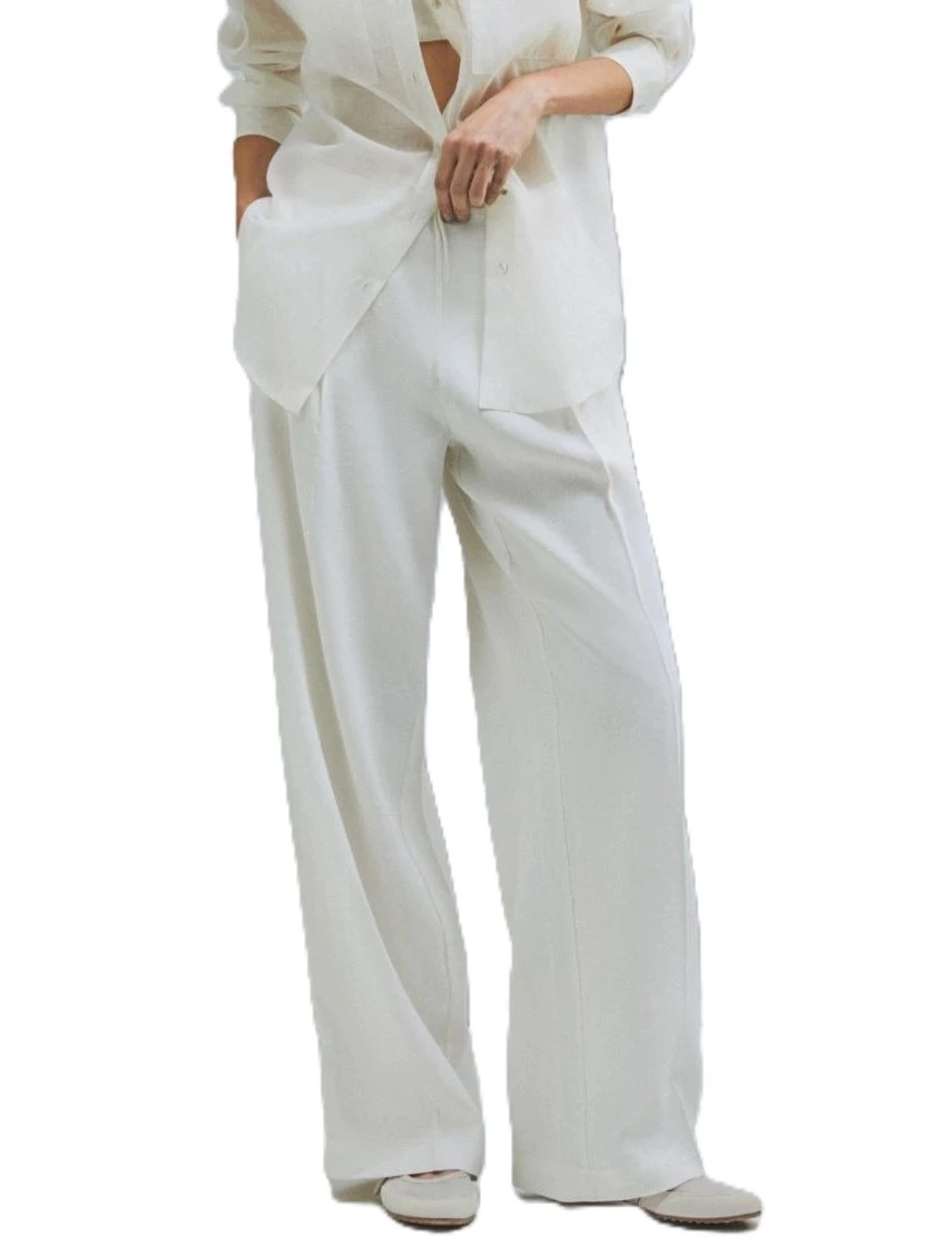 PANTALONI PALAZZO FLUIDI CON COULISSE DONNA BIANCO