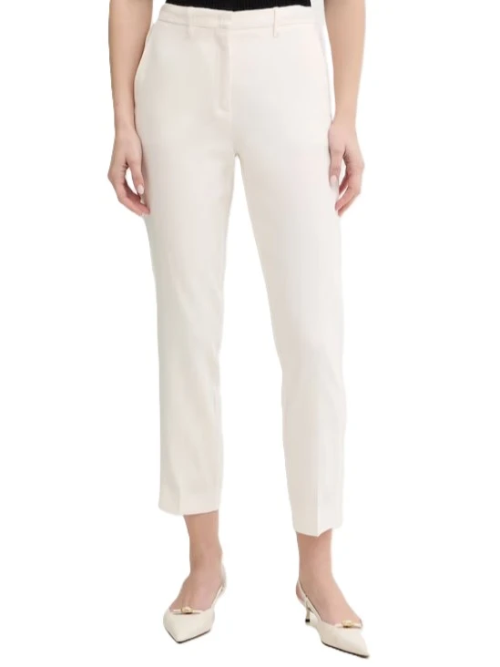 PANTALONI A SIGARETTA IN MISTO LINO CON INSERTO ELASTICIZZATO DONNA BIANCO