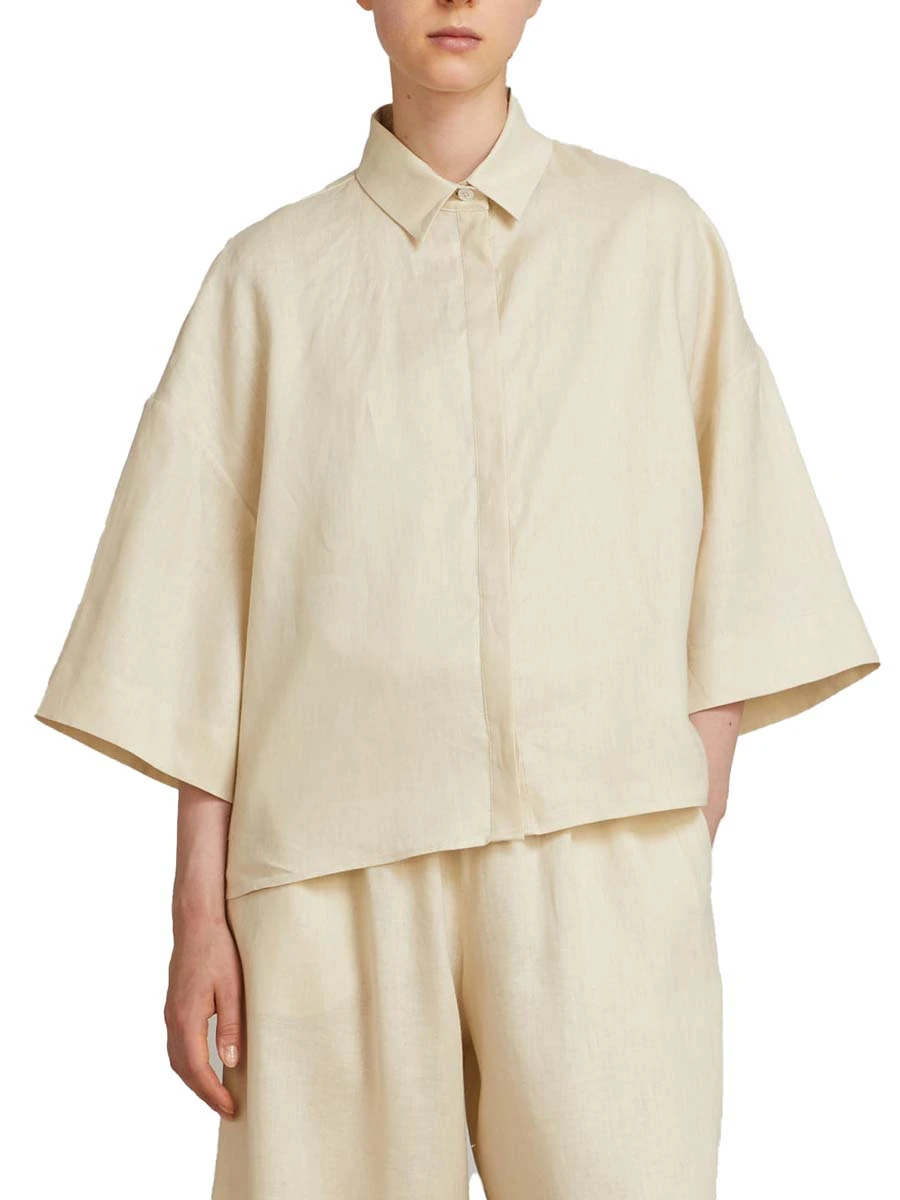 CAMICIA MANICA 3/4  IN LINO DONNA BEIGE