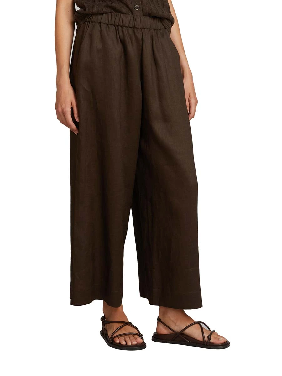 PANTALONI PALAZZO CON ELASTICO IN VITA DONNA MARRONE